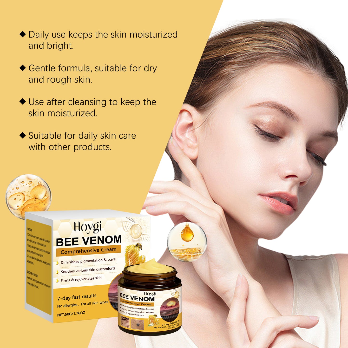 Hoygi Bee Venom & Peptide Collagen Cream - Deeply Hydrating & Firming Daily Moisturizer