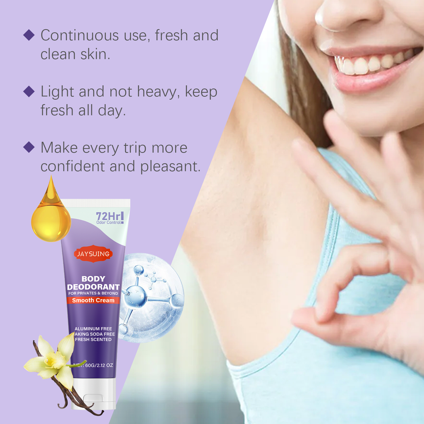 Jaysuing Vanilla Body Care Cream - All-Day Freshness, Odor Neutralizing, Lightweight Moisturizer for Smooth & Radiant Skin