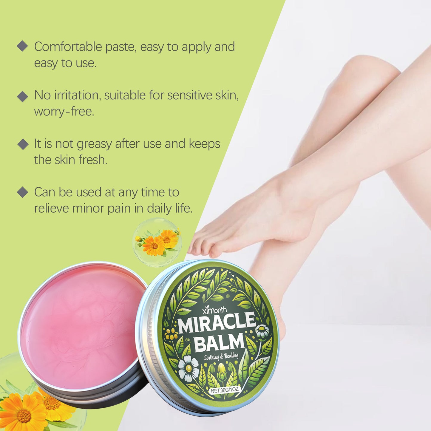 Ximonth Soothing Leg Balm - Calming Cream with Arnica & Calendula for Tired Legs, Moisturizing Relief