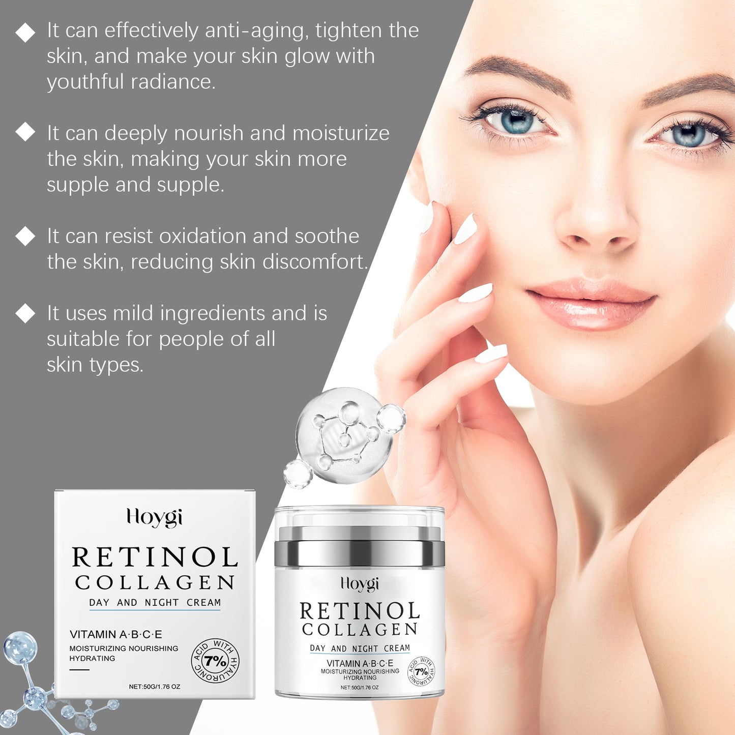 Hoygi Retinol Revitalizing Night Cream - Anti-Aging Formula with Retinol, Niacinamide & Vitamin C, Hydrates & Smooths Skin
