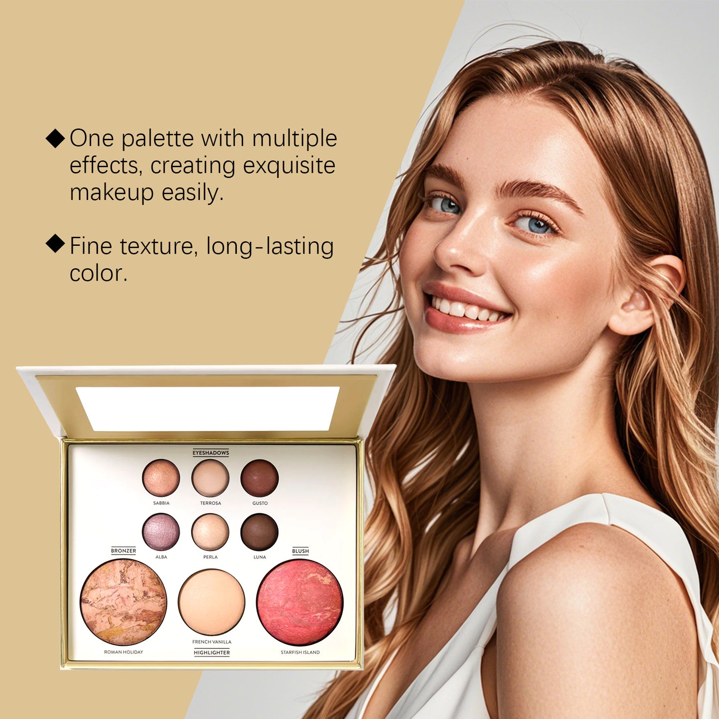 AMZ All-in-One Glamour Makeup Palette - Eyeshadow, Blush, Highlighter, Contour, Shimmer & Matte Finishes, Professional Quality