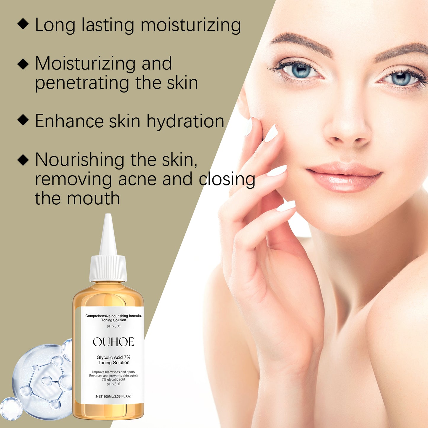 OUHOE Glycolic Acid 7% Exfoliating Toner - Pore Minimizing, Skin Renewal, for Acne and Blackheads