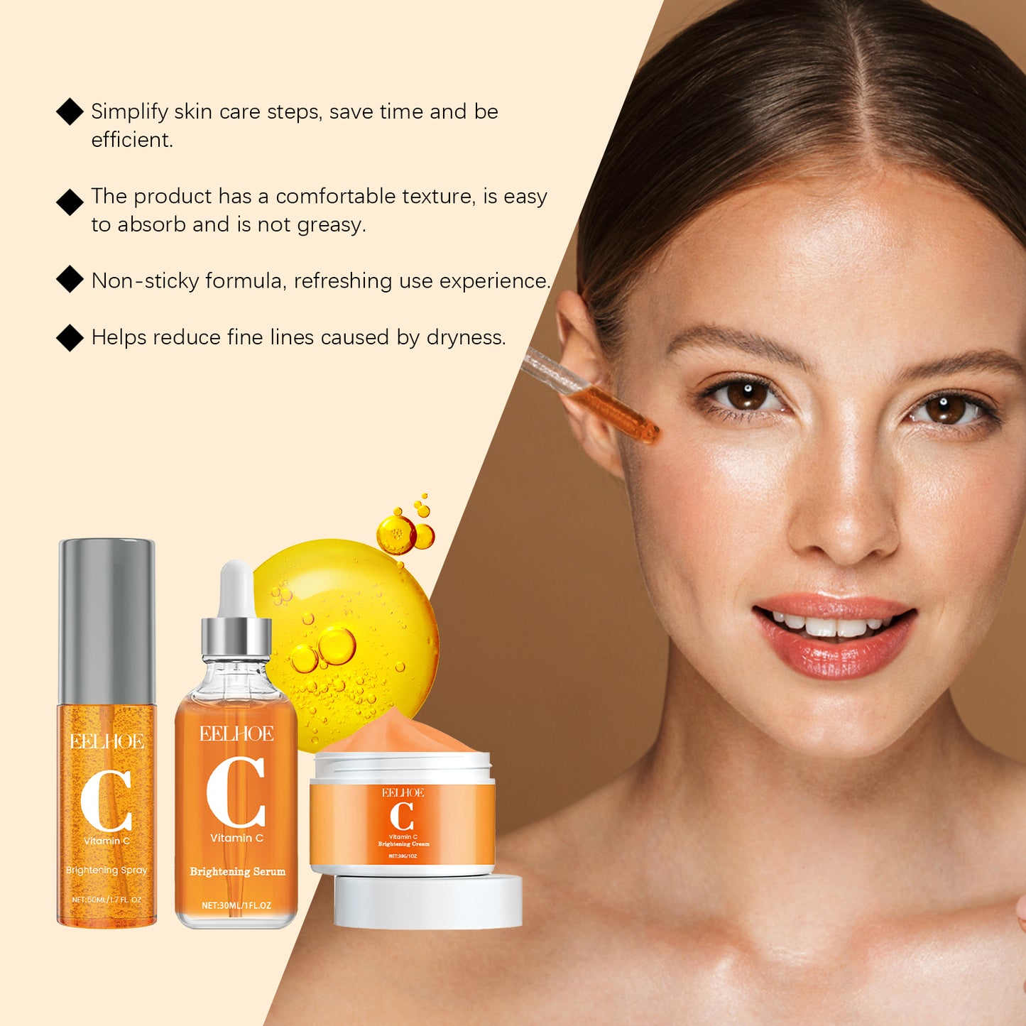 EELHOE Vitamin C Brightening Skincare Set - Face Serum, Cream & Mist for Hydrated, Glowing Skin | Dark Spot Treatment & Pore Refining Kit