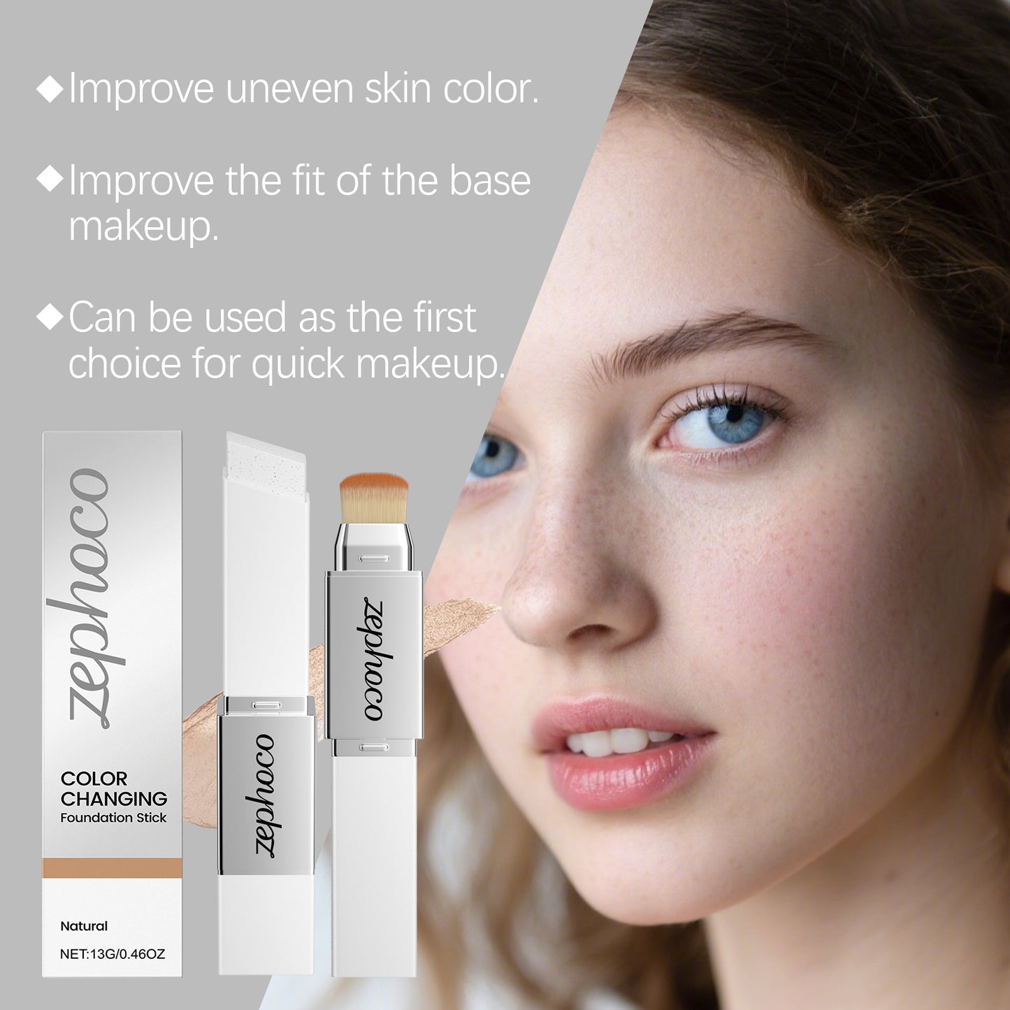 zephoco 2-in-1 Color Adjusting Foundation Stick - Lightweight, Natural Matte Finish, Buildable Coverage, Cruelty-Free