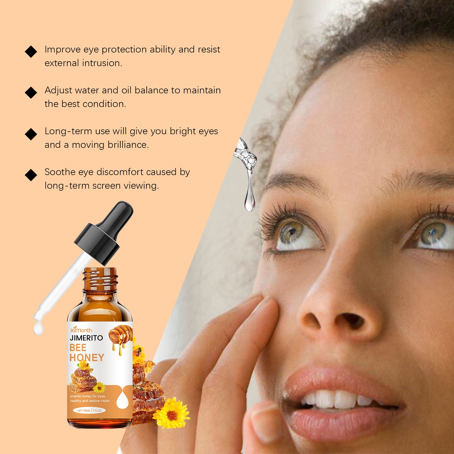 Ximonth Soothing Eye Drops - Hydrating Eye Comfort Drops with Honey Extract, for Temporary Dryness Relief