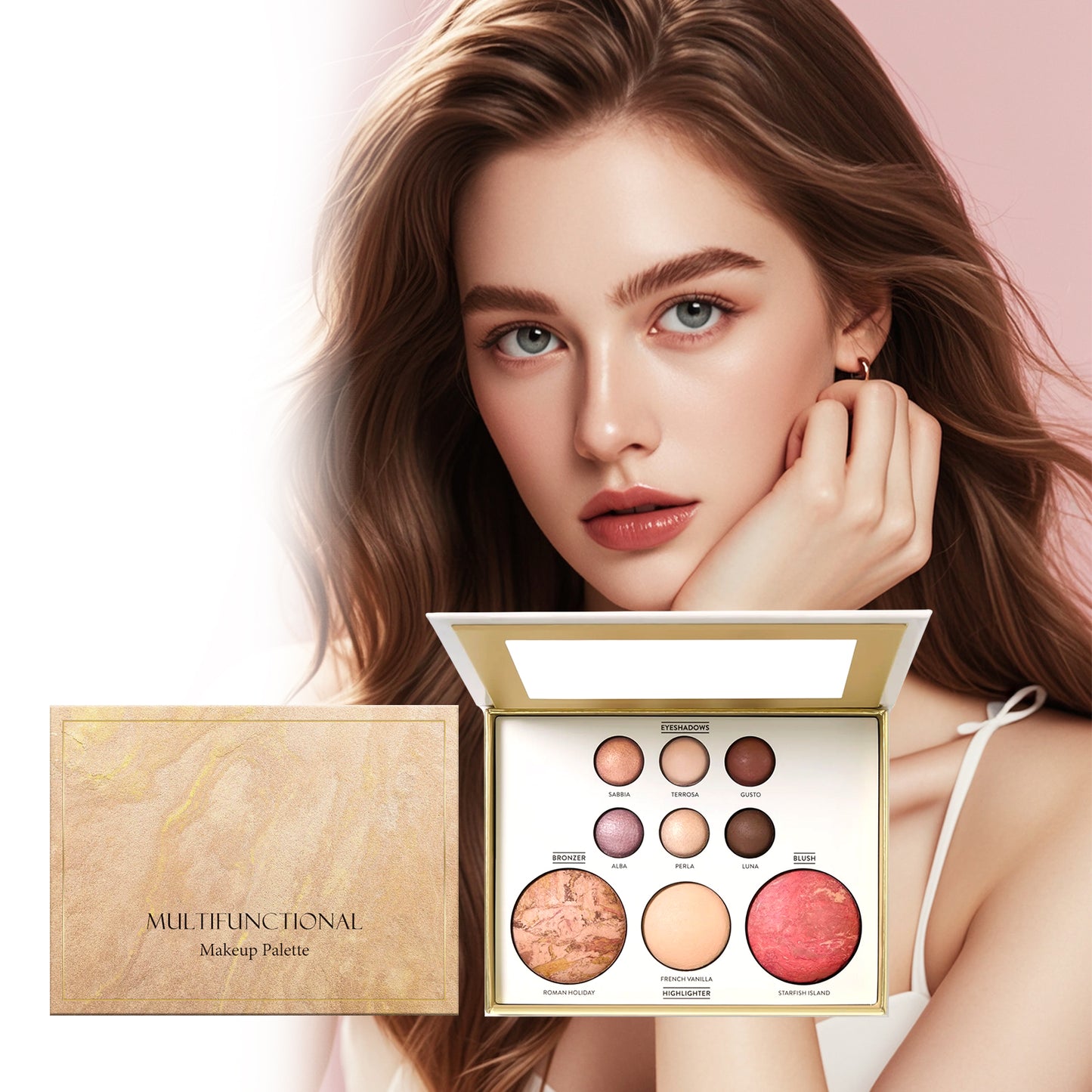 AMZ All-in-One Glamour Makeup Palette - Eyeshadow, Blush, Highlighter, Contour, Shimmer & Matte Finishes, Professional Quality