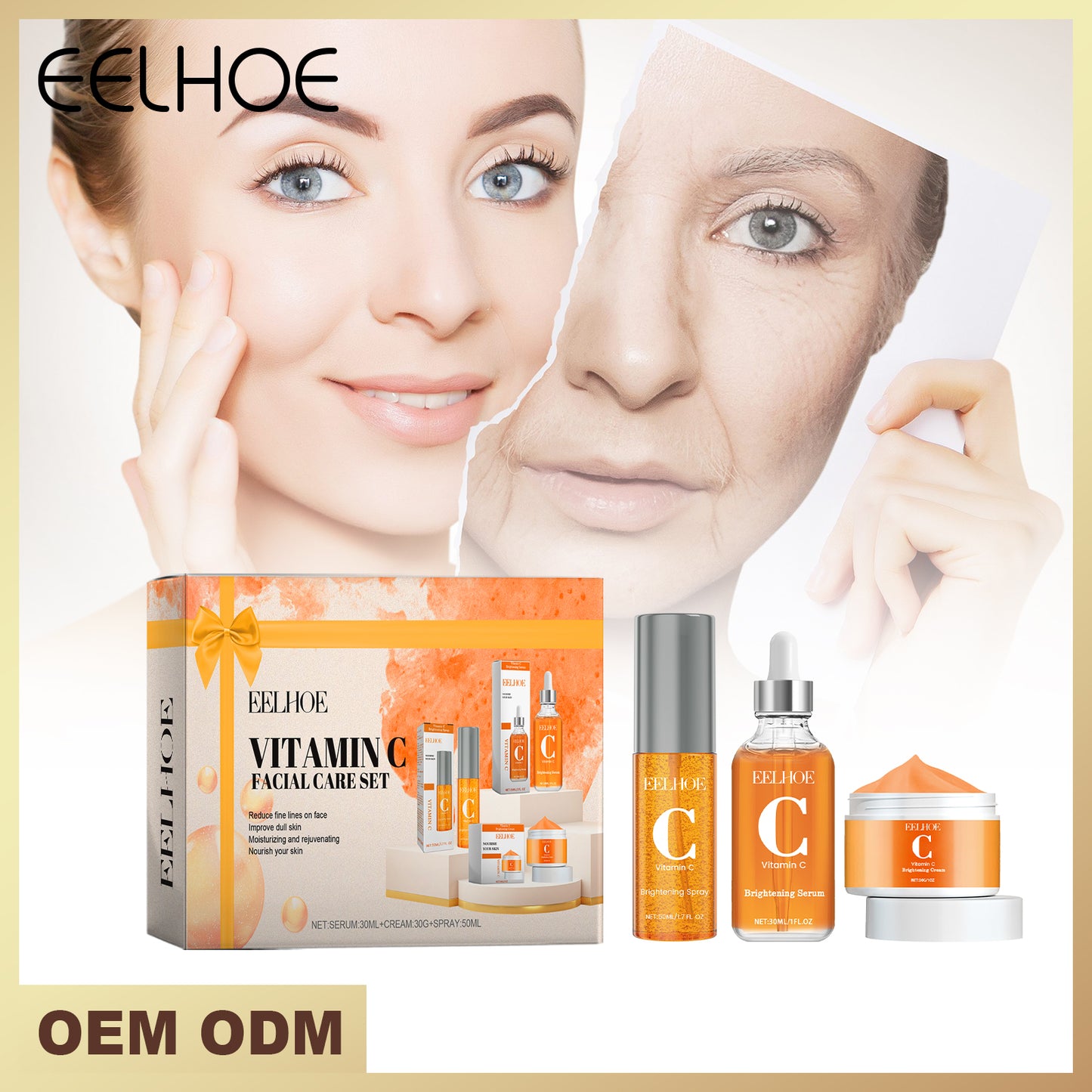 EELHOE Vitamin C Brightening Skincare Set - Face Serum, Cream & Mist for Hydrated, Glowing Skin | Dark Spot Treatment & Pore Refining Kit
