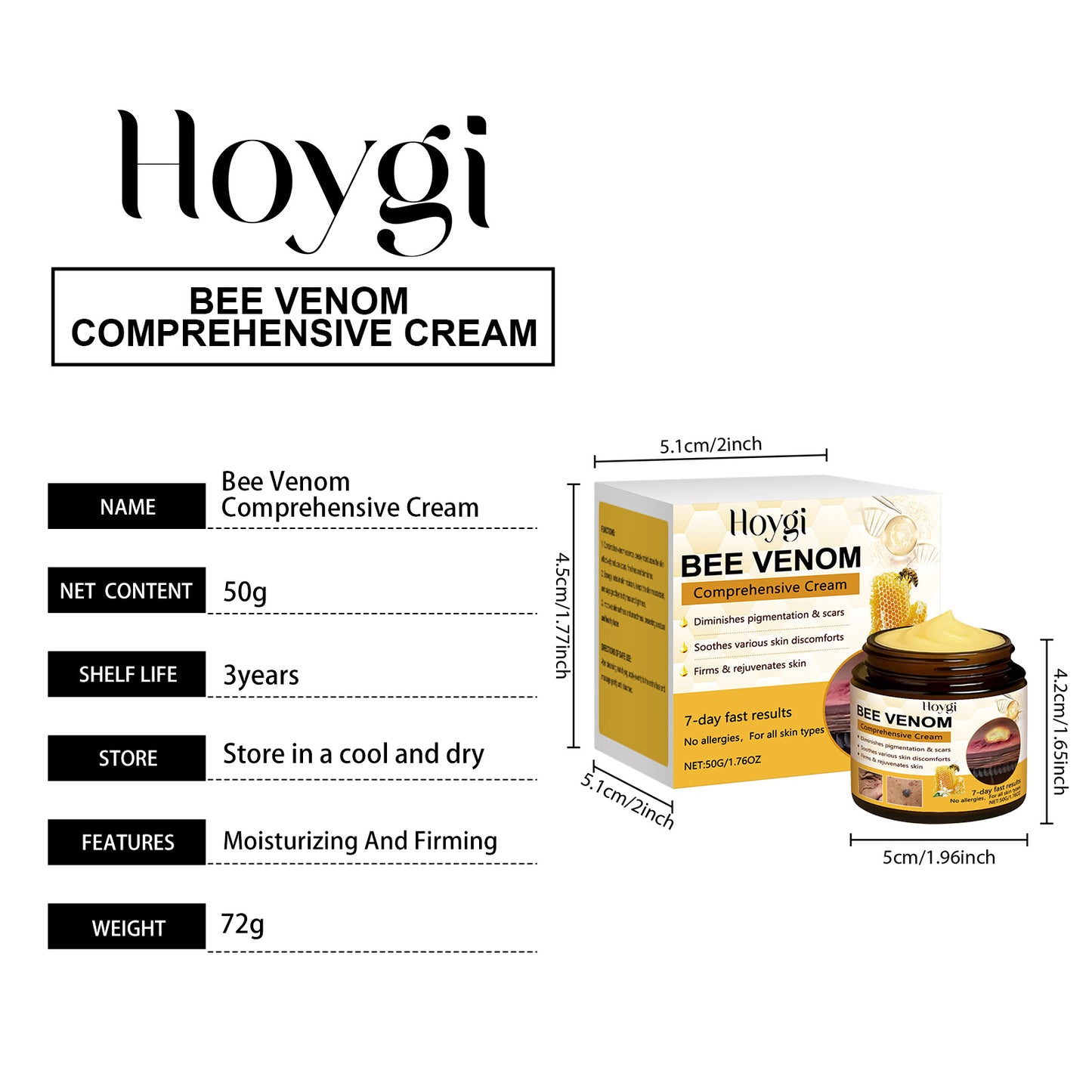 Hoygi Bee Venom & Peptide Collagen Cream - Deeply Hydrating & Firming Daily Moisturizer