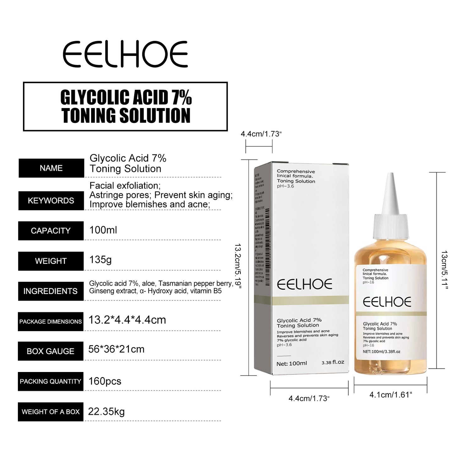 EELHOE 7% Glycolic Acid Toner - Fades Acne Scars, Minimizes Pores, Exfoliates & Brightens Skin