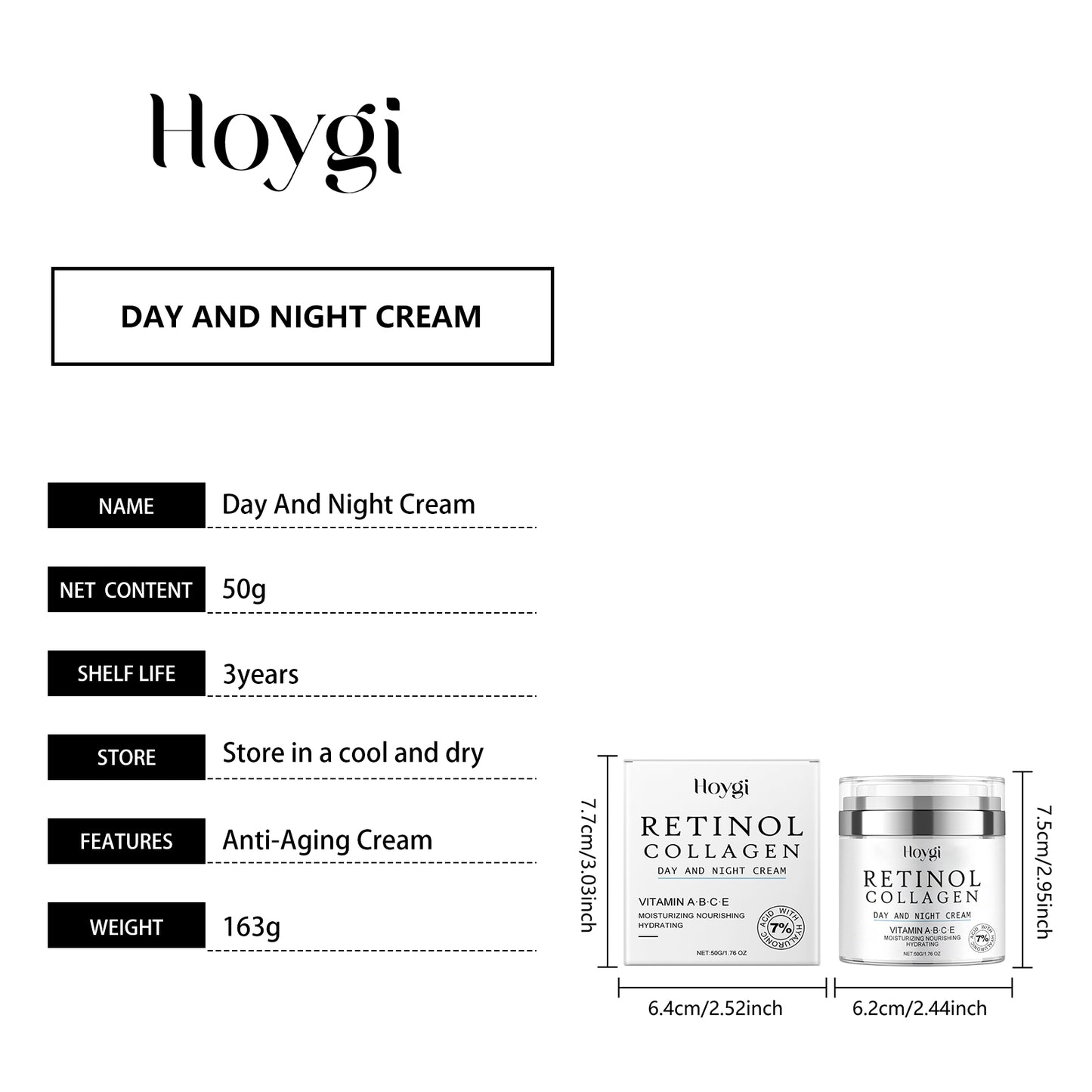 Hoygi Retinol Revitalizing Night Cream - Anti-Aging Formula with Retinol, Niacinamide & Vitamin C, Hydrates & Smooths Skin