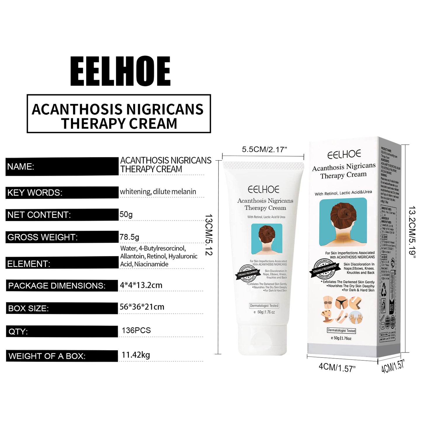 EELHOE Dark Spot Corrector & Brightening Cream - Retinol Body Lotion for Underarms, Knees, Elbows | Exfoliates & Smooths Skin