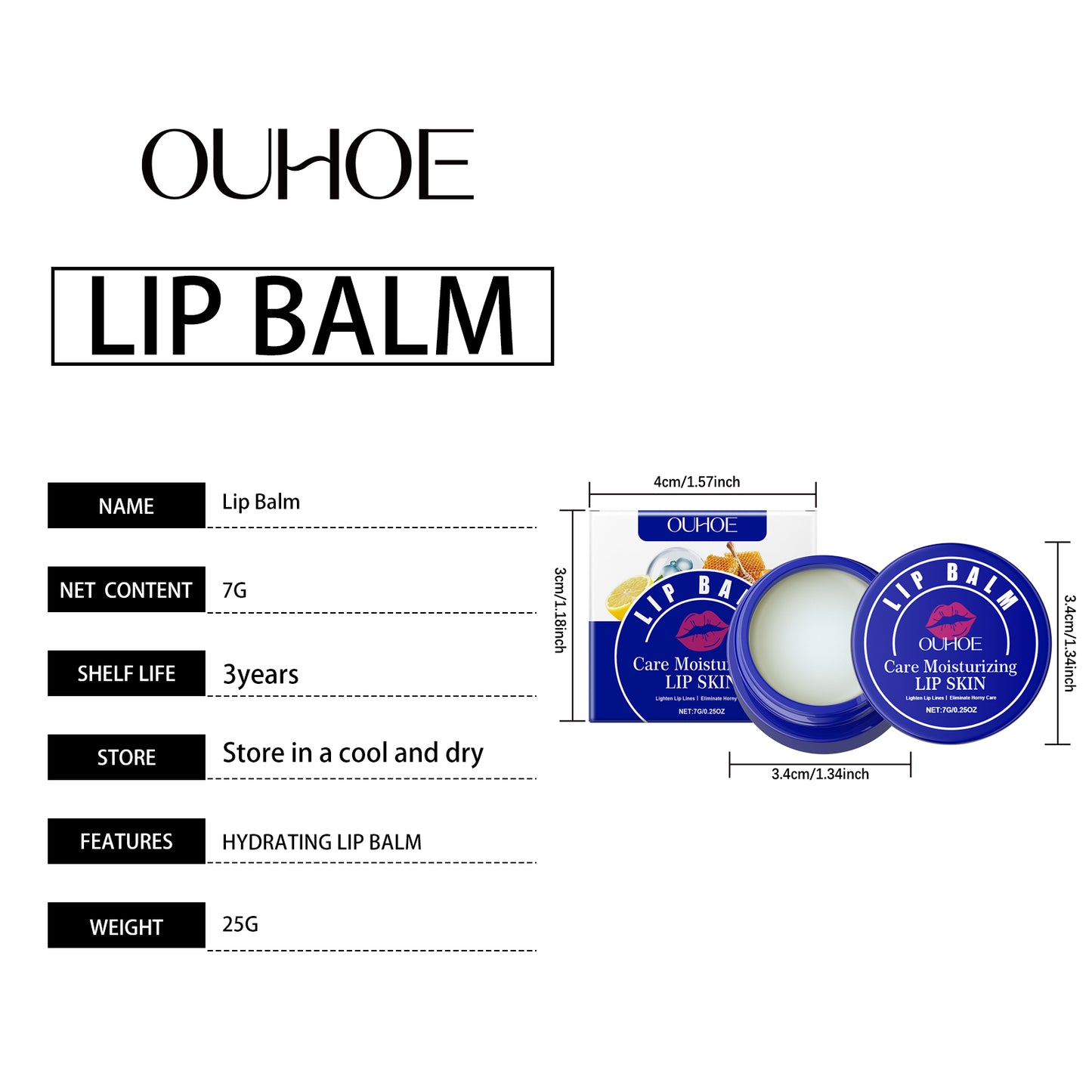 OUHOE Lip Enhancing Balm - Visibly Smooths & Brightens Lips, Intense Moisture with Papaya & Lemon Extract