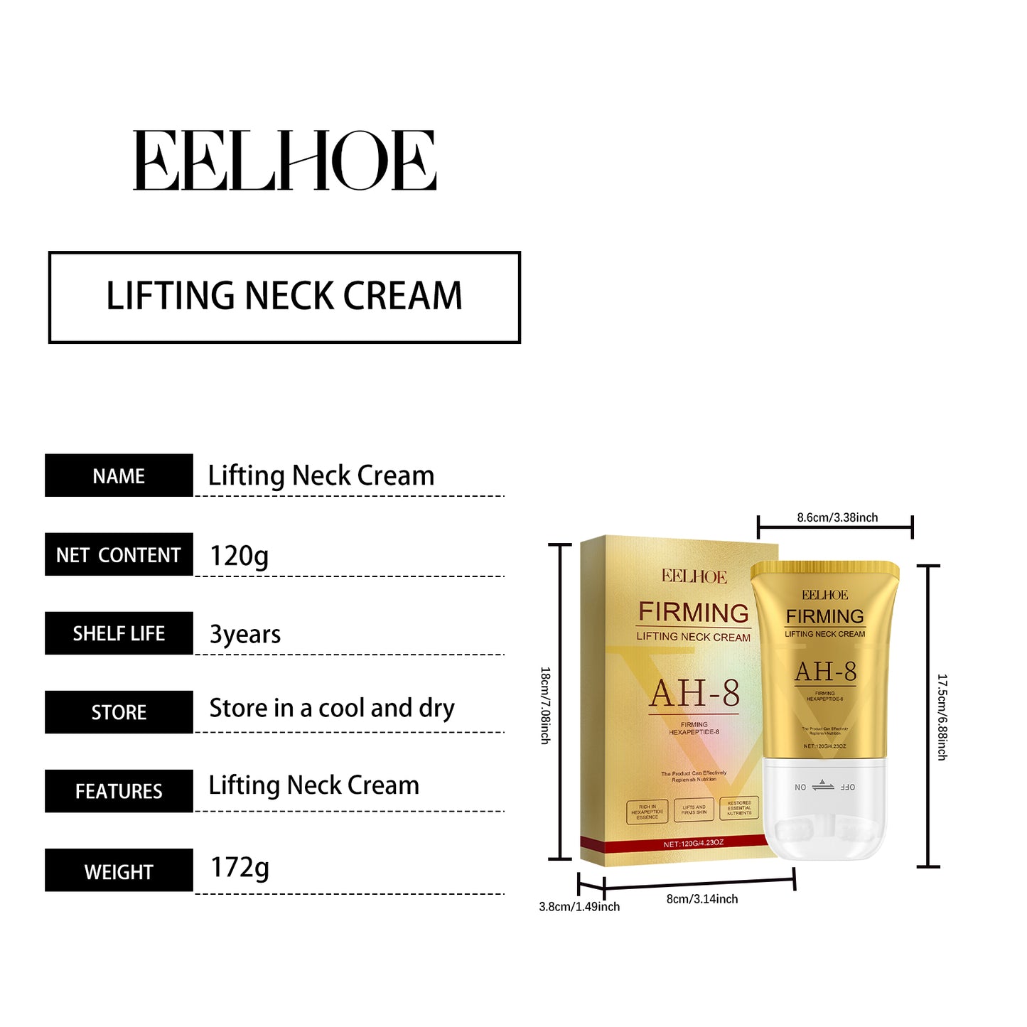 EELHOE Neck Firming Cream with Roller - Hydrating, Tightening & Smoothing Neck Care Treatment for Dehydrated Skin