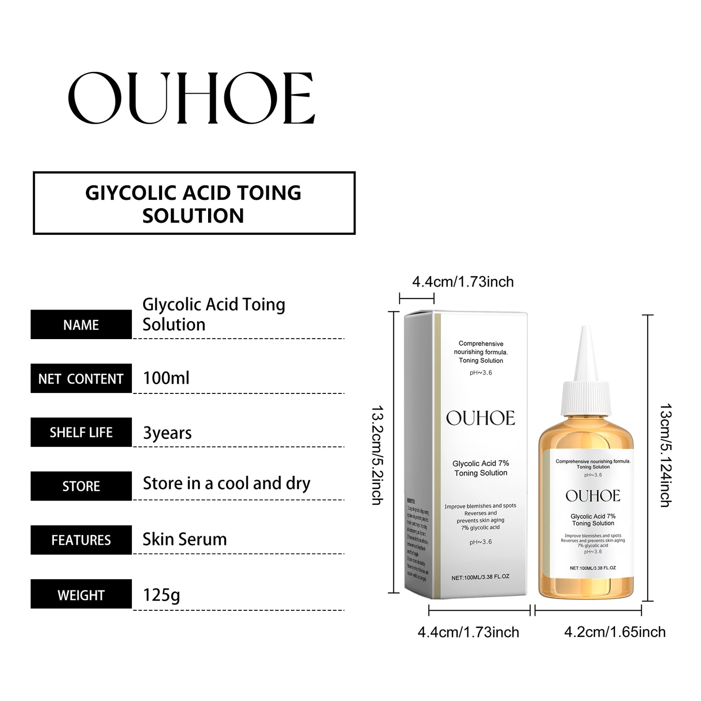 OUHOE Glycolic Acid 7% Exfoliating Toner - Pore Minimizing, Skin Renewal, for Acne and Blackheads