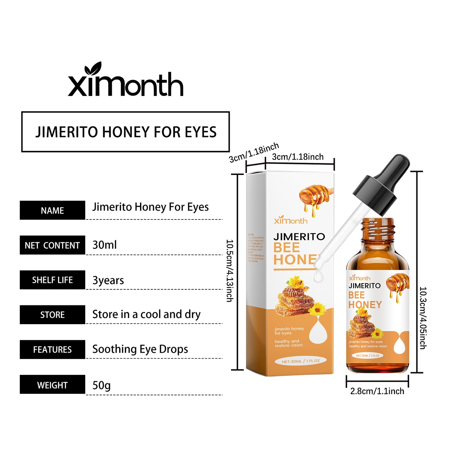 Ximonth Soothing Eye Drops - Hydrating Eye Comfort Drops with Honey Extract, for Temporary Dryness Relief