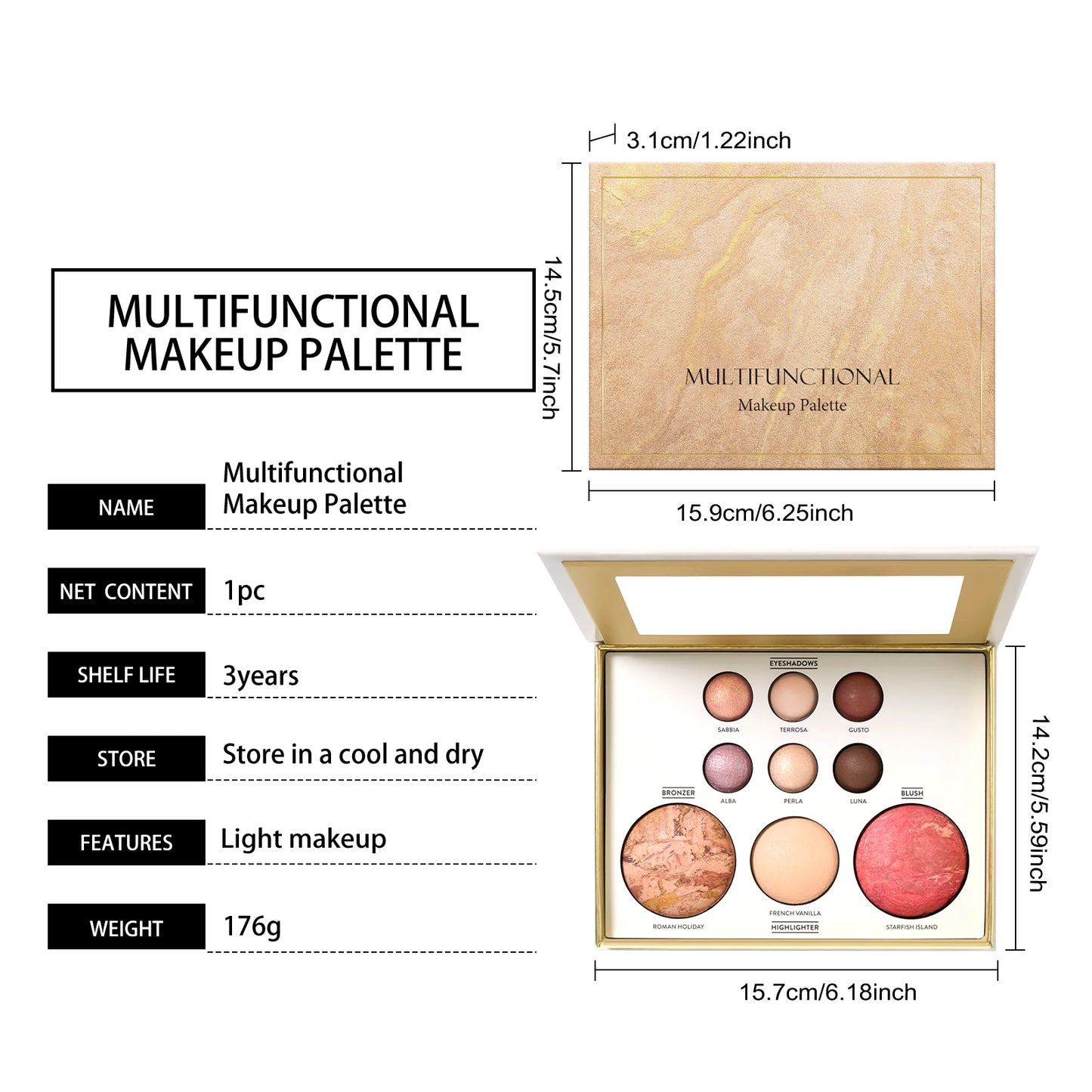 AMZ All-in-One Glamour Makeup Palette - Eyeshadow, Blush, Highlighter, Contour, Shimmer & Matte Finishes, Professional Quality