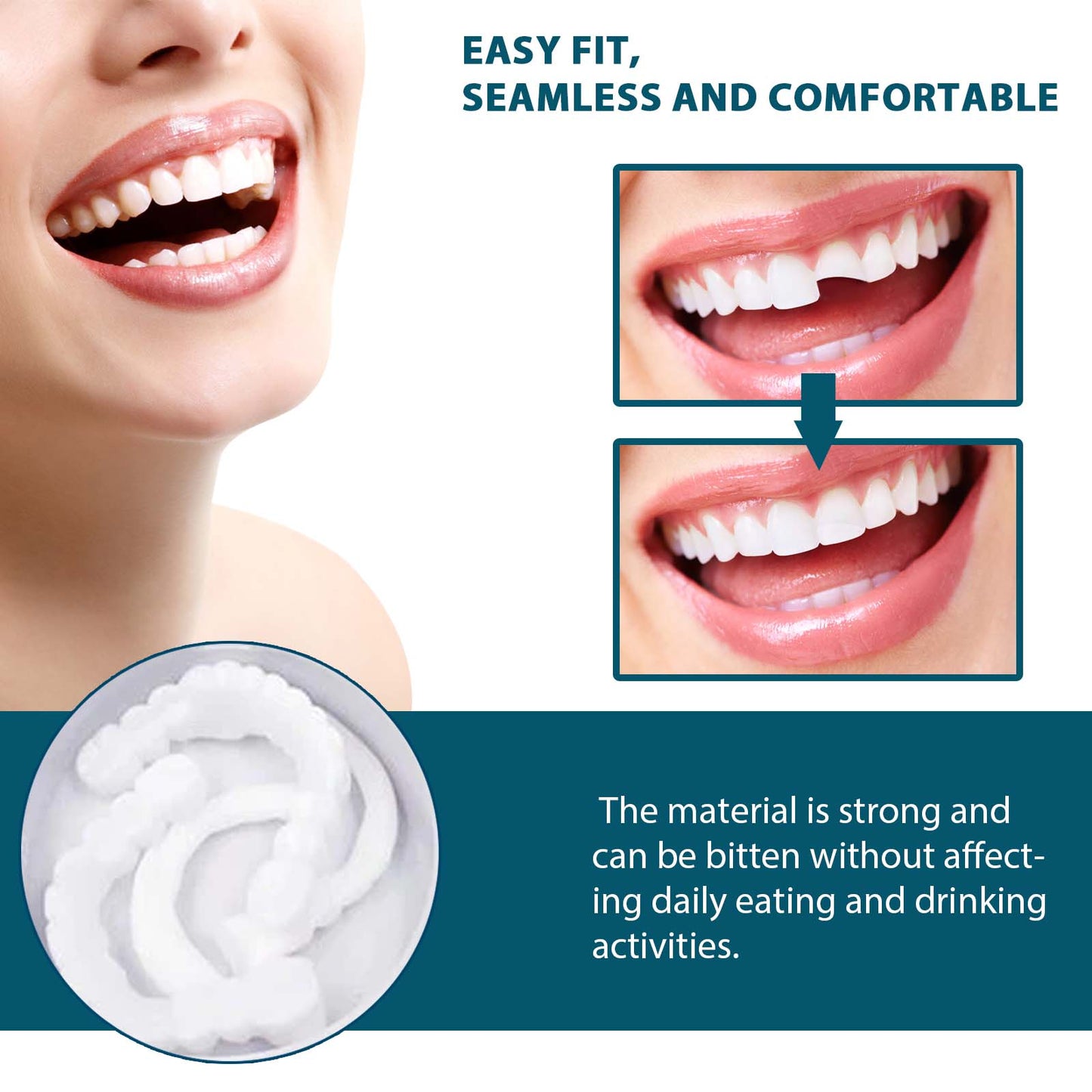 EELHOE Adjustable Snap-On Temporary False Teeth