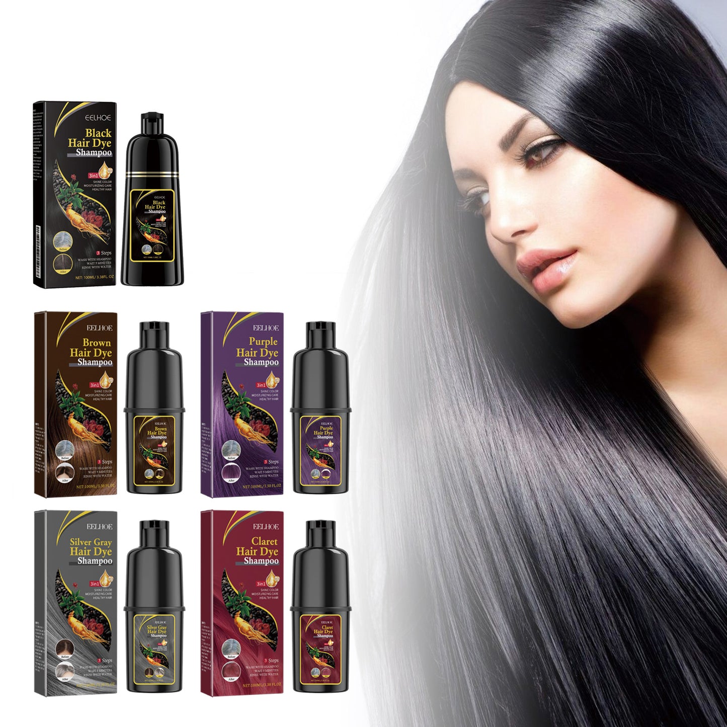 EELHOE Plant-Nourishing Dark Hair Color Shampoo