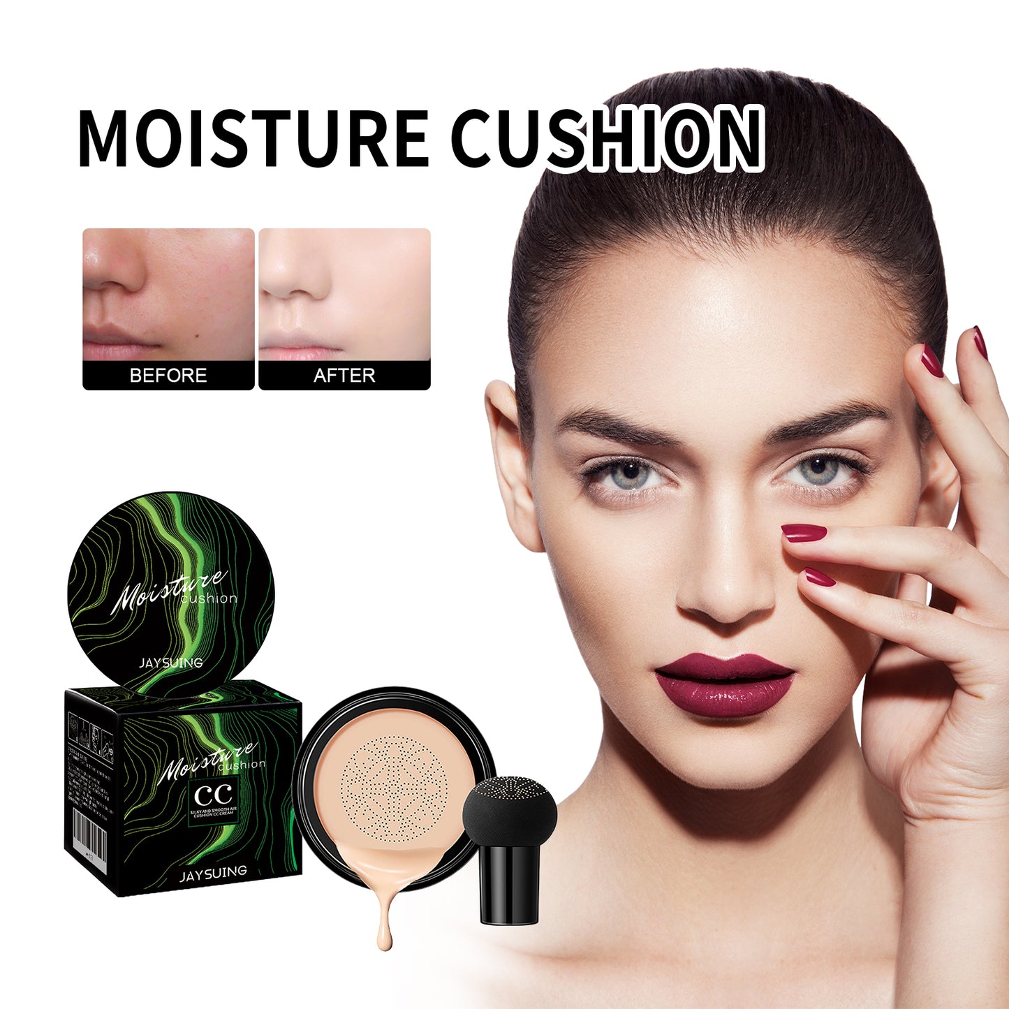 JAYSUING Moisture Cushion Foundation - Hydrating, Lightweight, Cover & Brighten Makeup for Flawless Skin