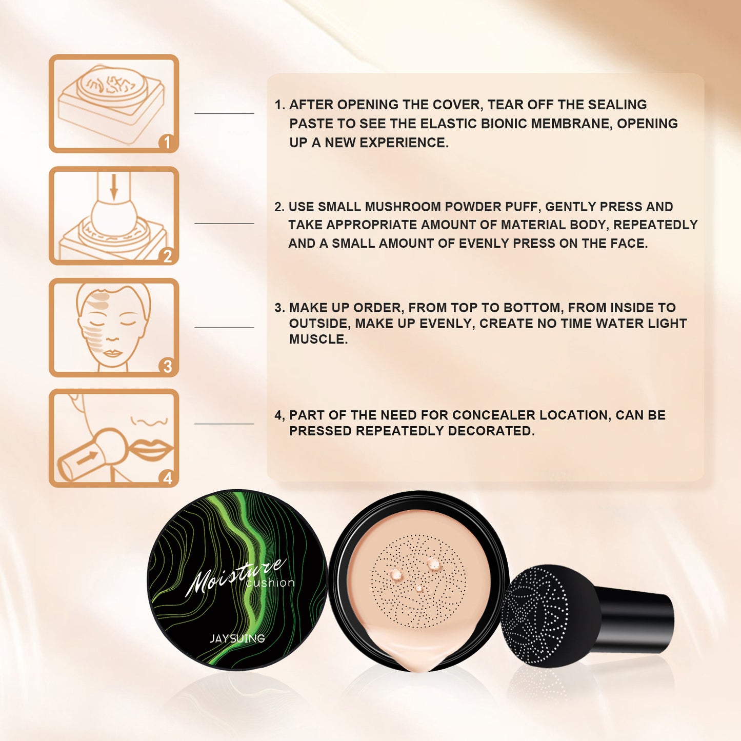 JAYSUING Moisture Cushion Foundation - Hydrating, Lightweight, Cover & Brighten Makeup for Flawless Skin