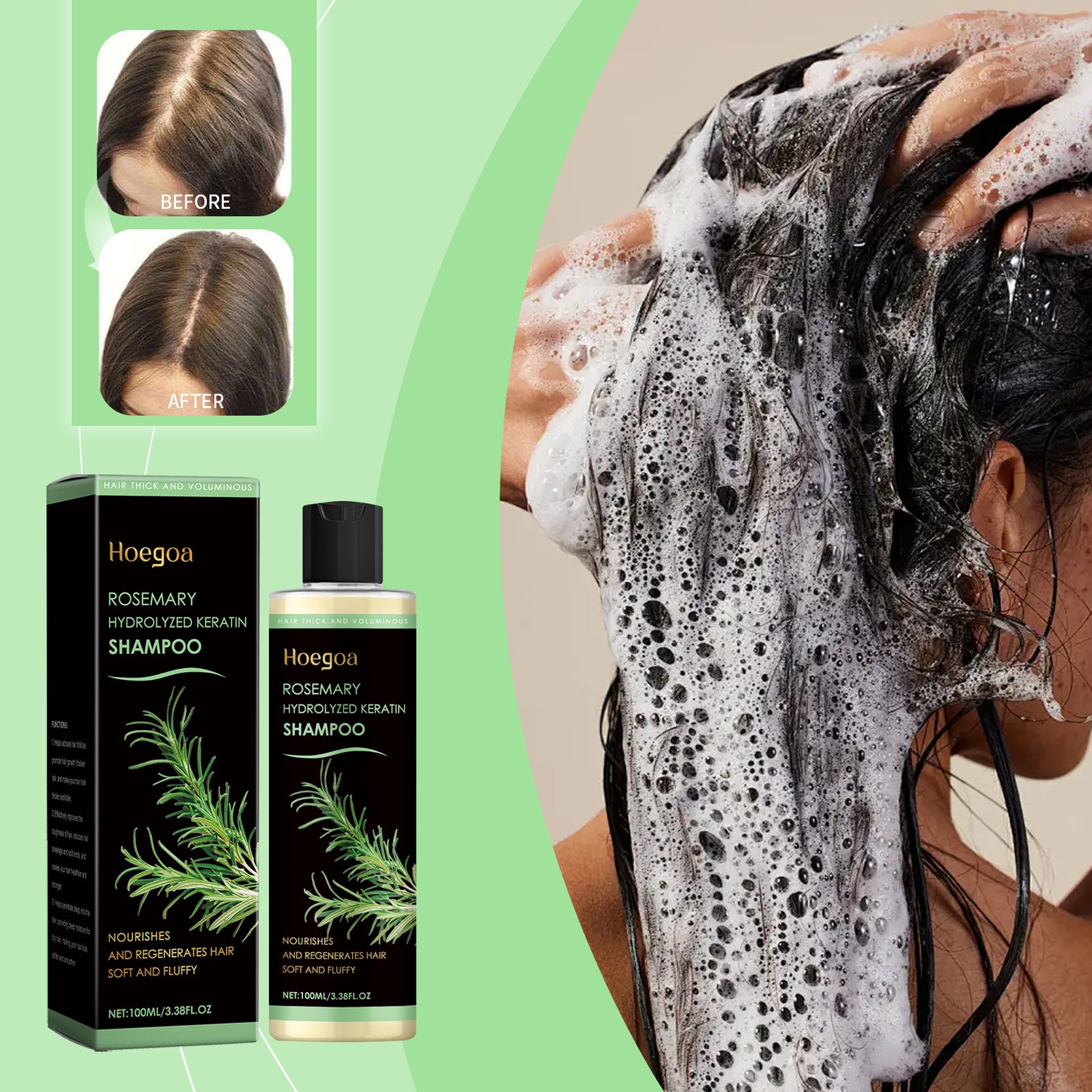 HOEGOA Rosemary Thickening Shampoo - For Hair Growth, Strength & Volume | Moisturizes Thin, Weak Hair