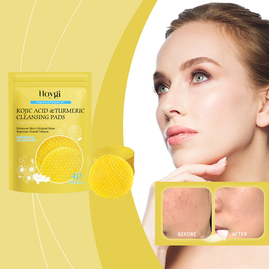 HOYGI Turmeric & Kojic Acid Cleansing Pads - Gentle Exfoliating Pads for Face, Brightening & Unclogging Pores, Dark Spot Treatment