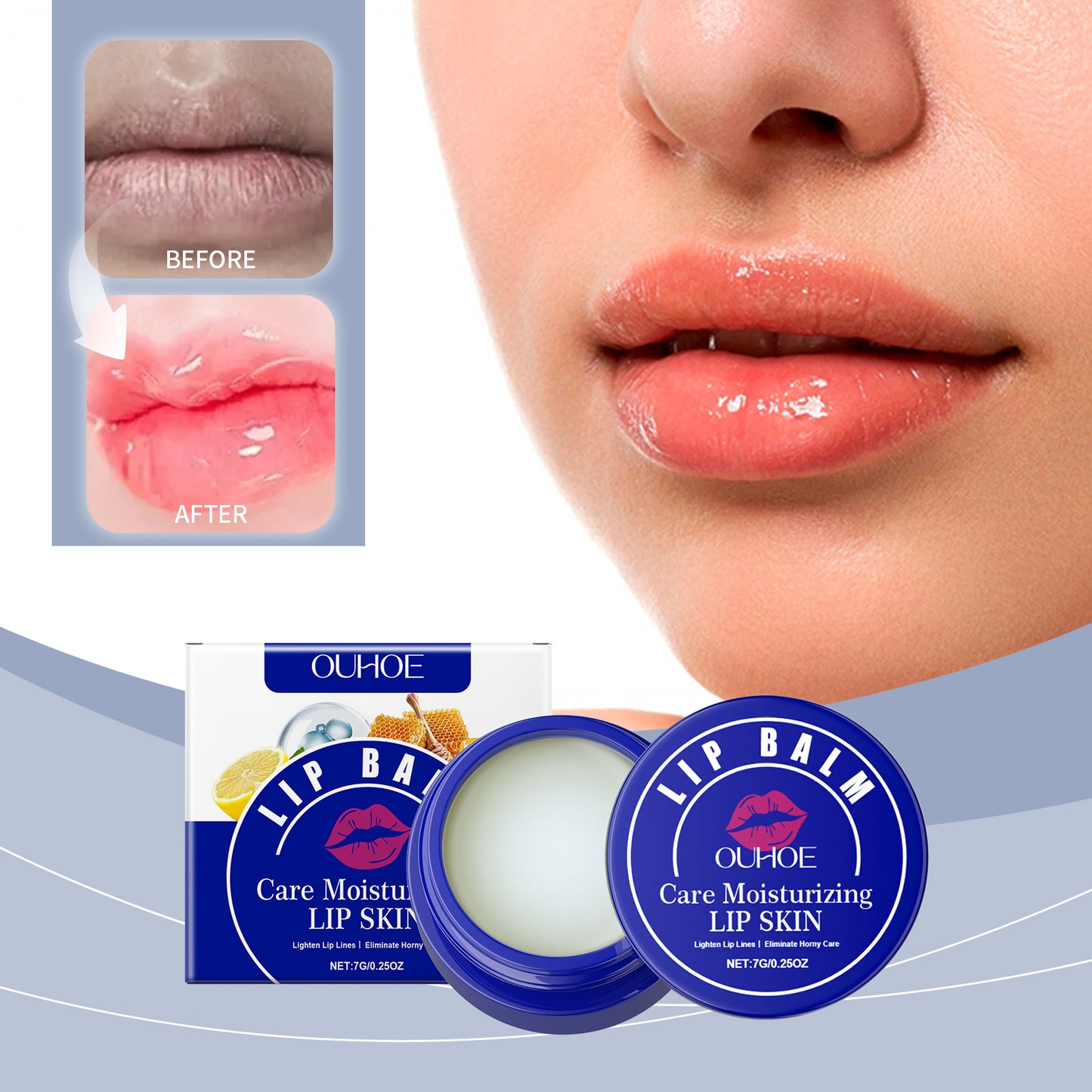 OUHOE Lip Enhancing Balm - Visibly Smooths & Brightens Lips, Intense Moisture with Papaya & Lemon Extract