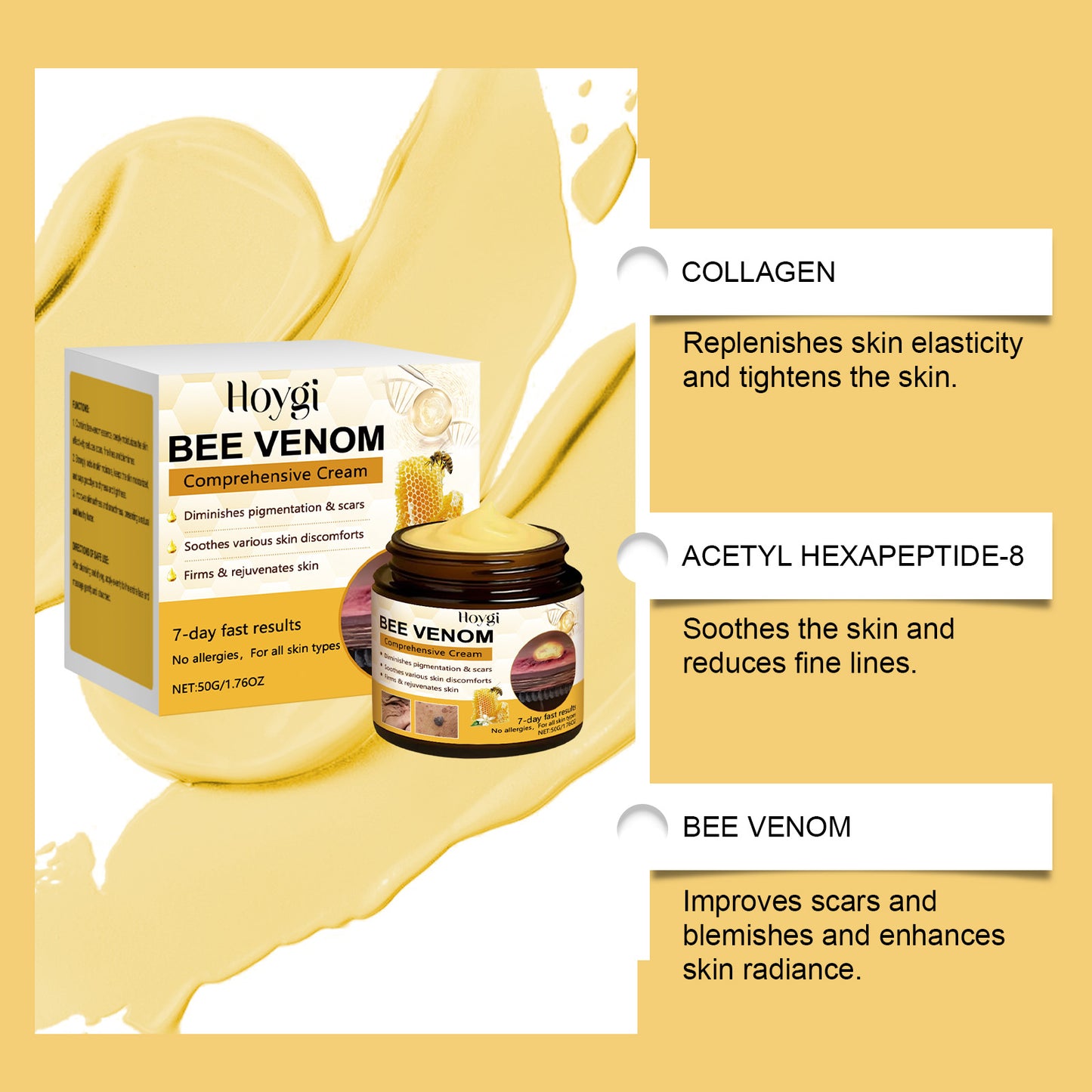 Hoygi Bee Venom & Peptide Collagen Cream - Deeply Hydrating & Firming Daily Moisturizer