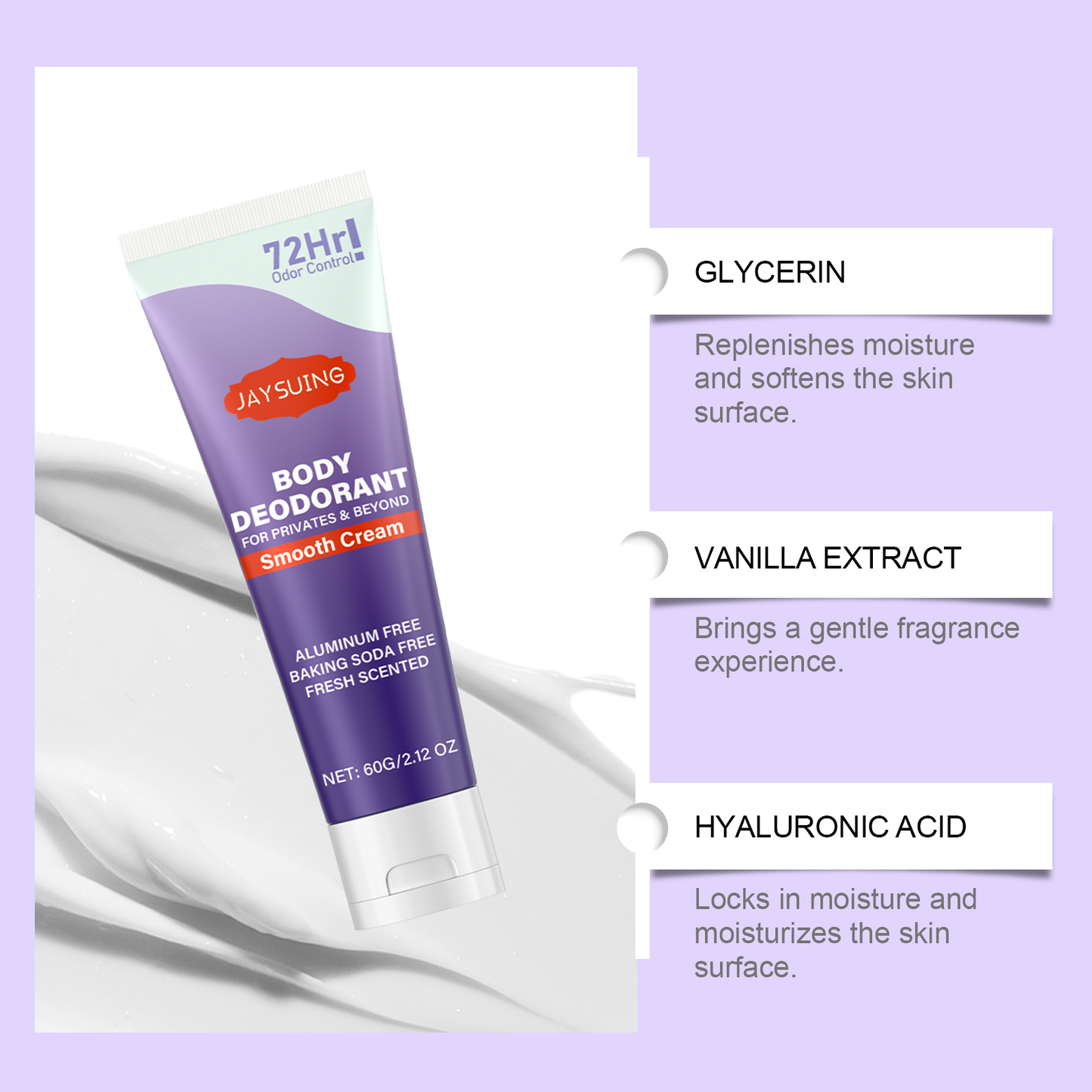 Jaysuing Vanilla Body Care Cream - All-Day Freshness, Odor Neutralizing, Lightweight Moisturizer for Smooth & Radiant Skin