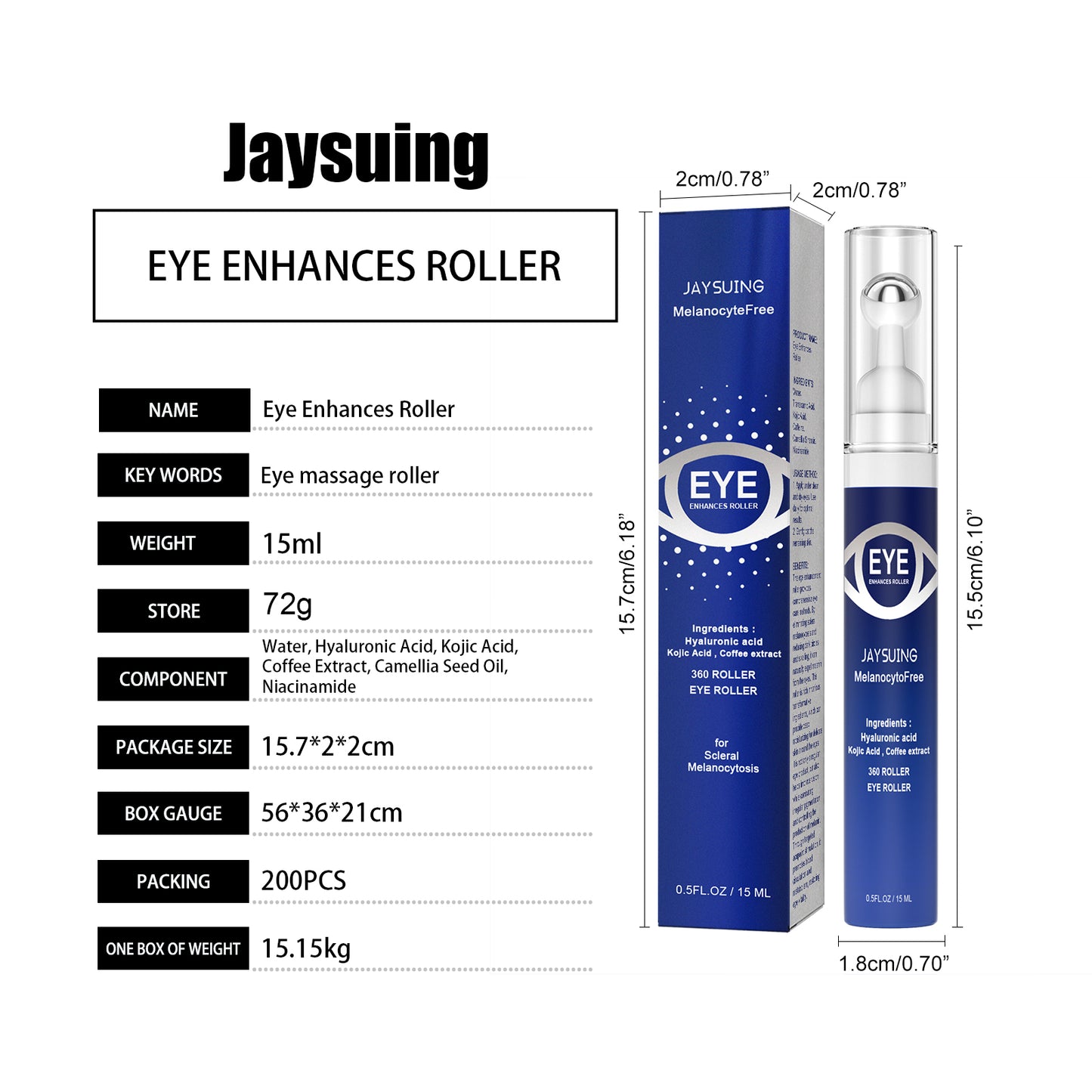 Jaysuing Cooling Eye Contour Roller - Depuffing & Brightening, with Caffeine & Hyaluronic Acid, Massage Tool for Under-Eye Area
