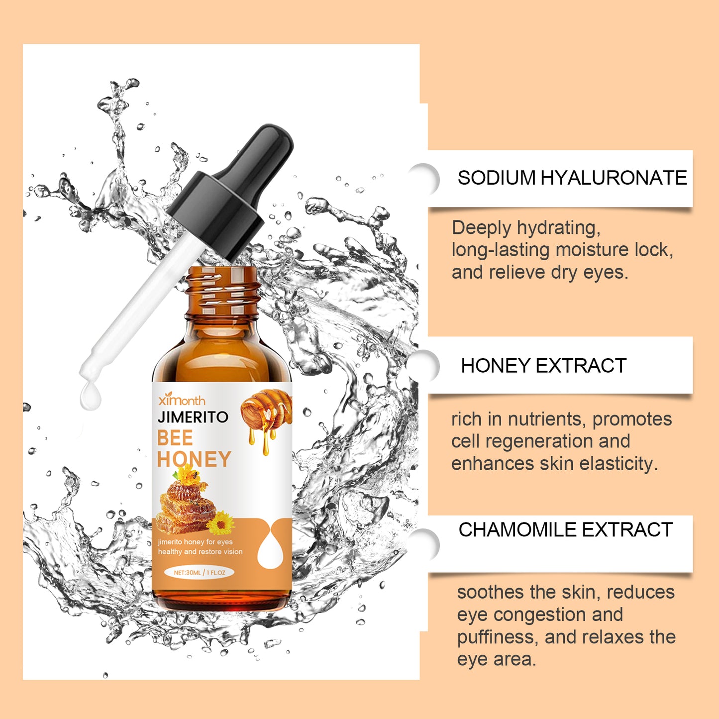Ximonth Soothing Eye Drops - Hydrating Eye Comfort Drops with Honey Extract, for Temporary Dryness Relief