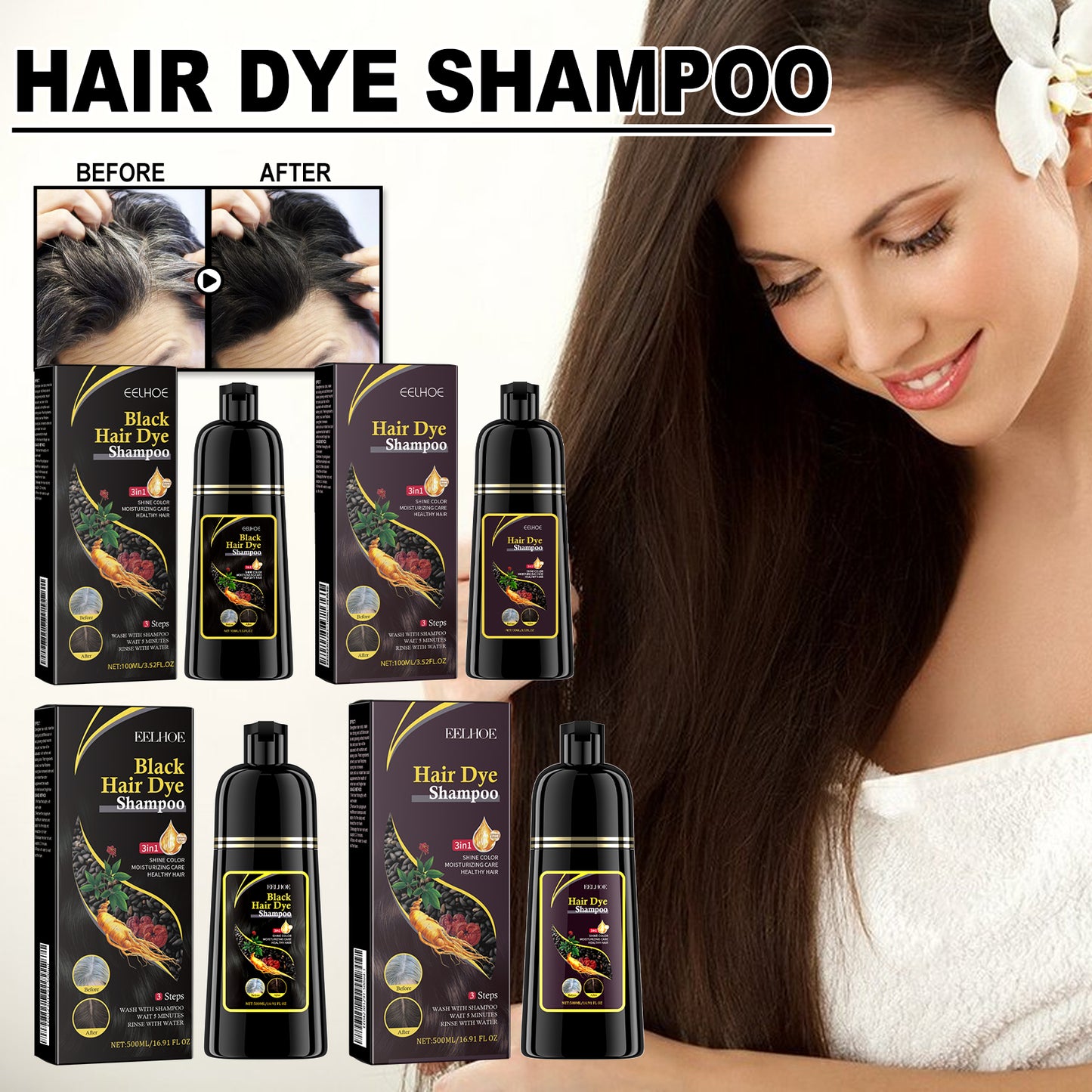 EELHOE Plant-Nourishing Dark Hair Color Shampoo