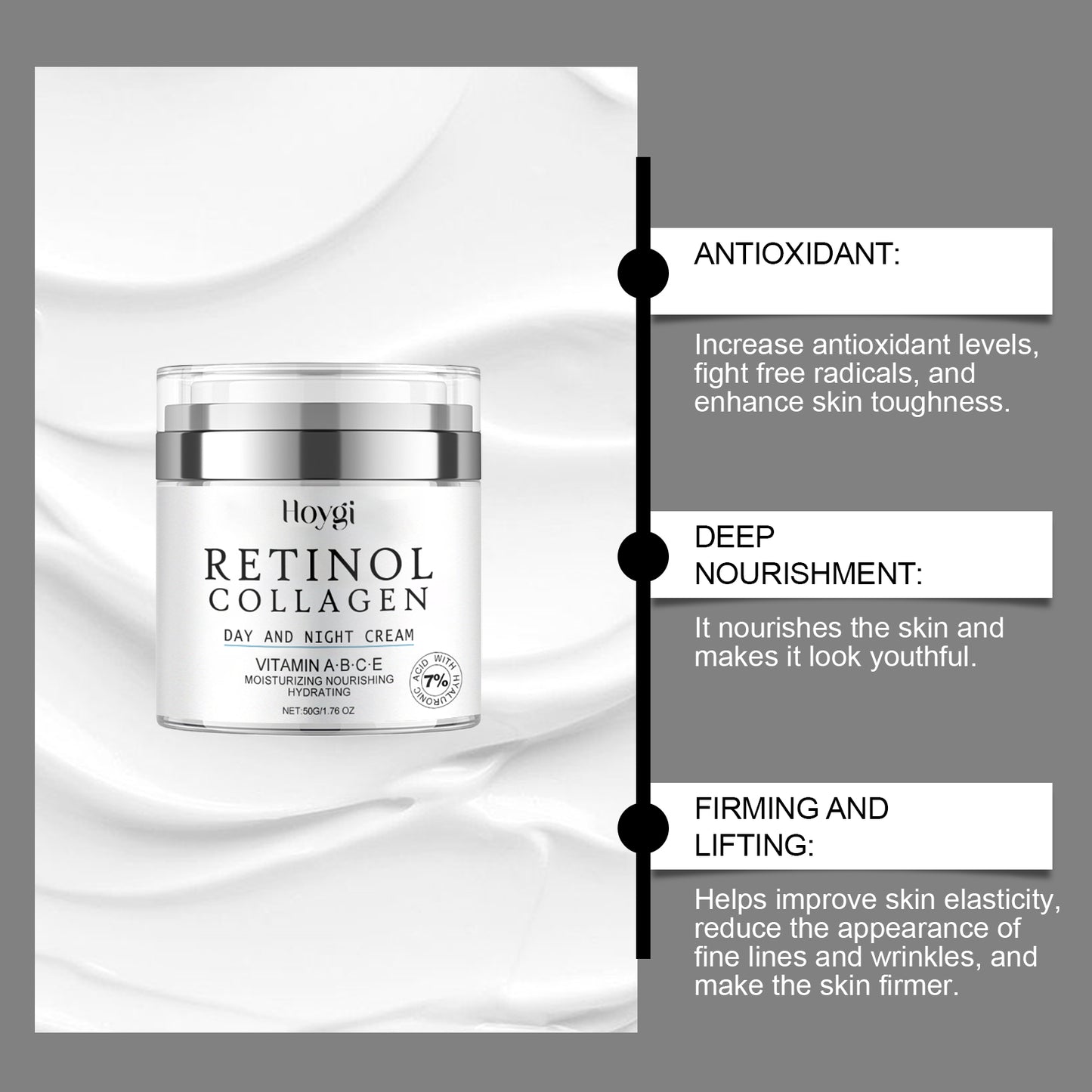 Hoygi Retinol Revitalizing Night Cream - Anti-Aging Formula with Retinol, Niacinamide & Vitamin C, Hydrates & Smooths Skin
