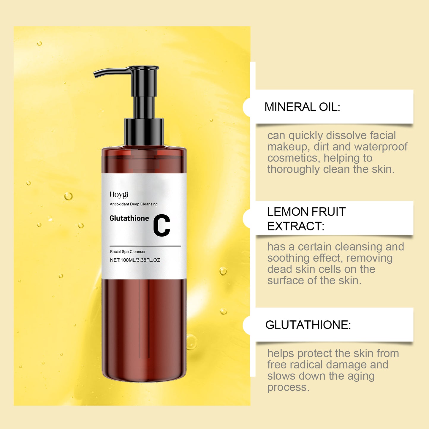 HOYGI Vitamin C Cleansing Oil - Gentle Facial Makeup Remover with Refreshing Lemon Scent