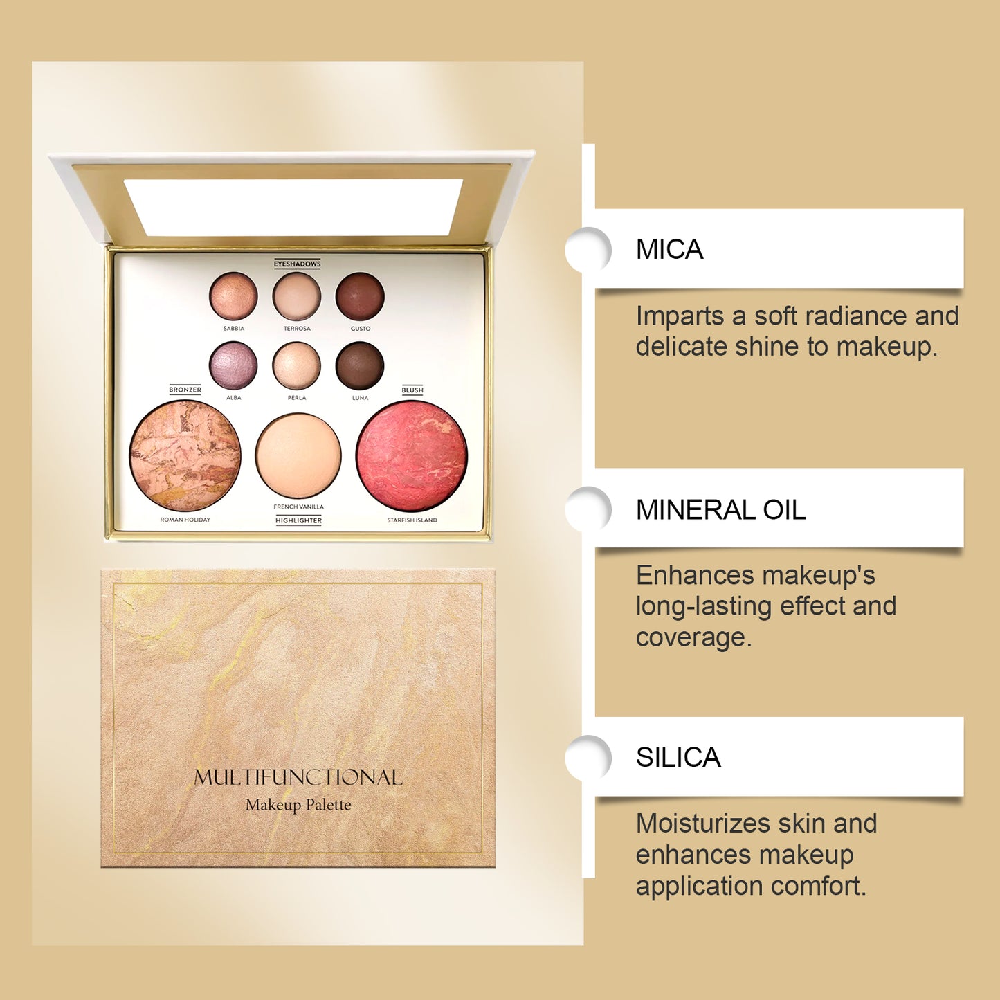 AMZ All-in-One Glamour Makeup Palette - Eyeshadow, Blush, Highlighter, Contour, Shimmer & Matte Finishes, Professional Quality