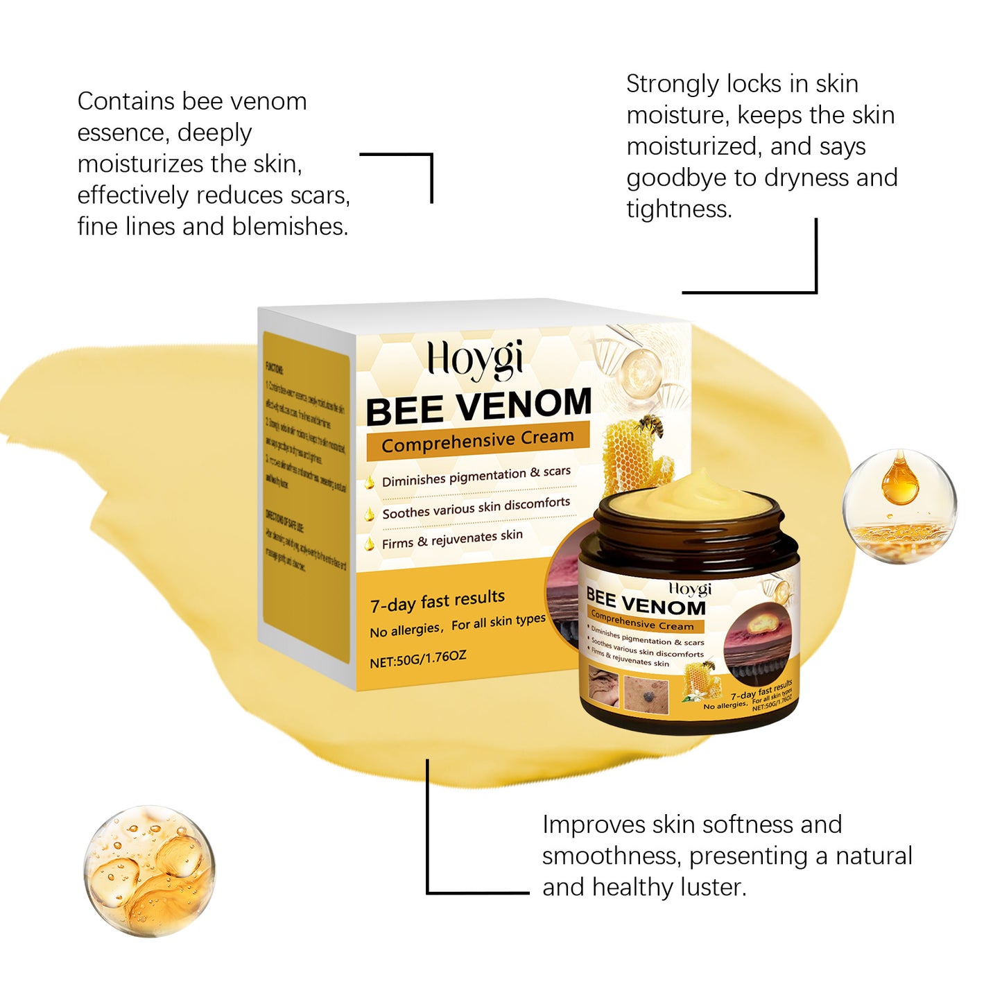 Hoygi Bee Venom & Peptide Collagen Cream - Deeply Hydrating & Firming Daily Moisturizer
