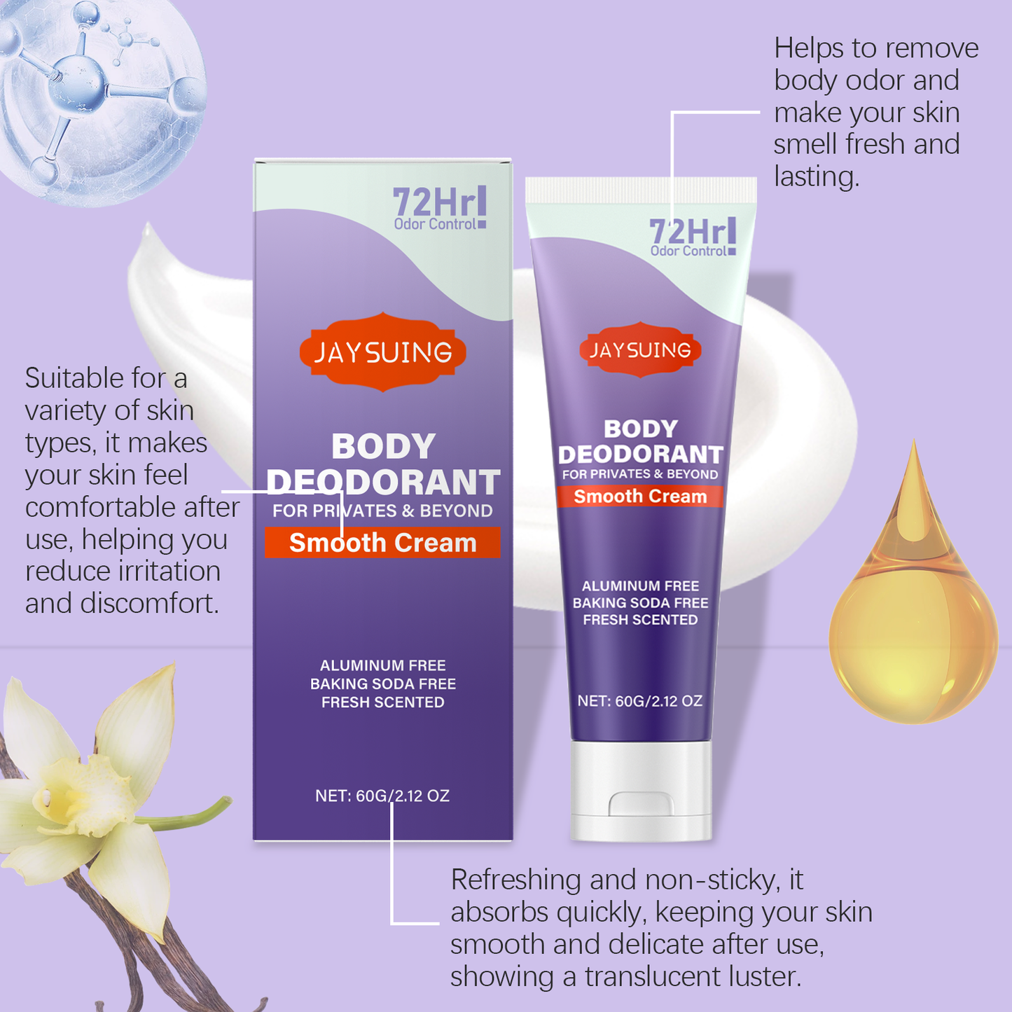 Jaysuing Vanilla Body Care Cream - All-Day Freshness, Odor Neutralizing, Lightweight Moisturizer for Smooth & Radiant Skin