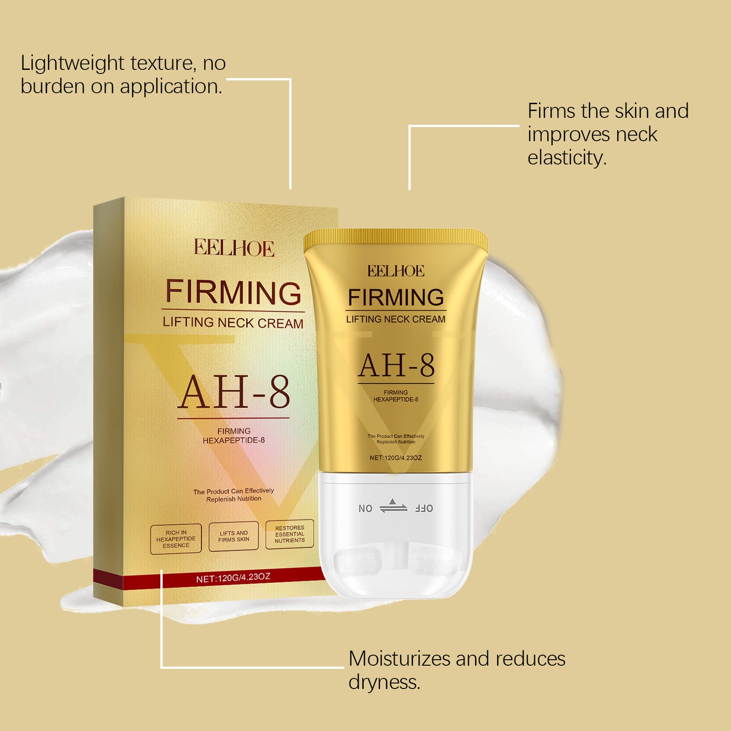 EELHOE Neck Firming Cream with Roller - Hydrating, Tightening & Smoothing Neck Care Treatment for Dehydrated Skin