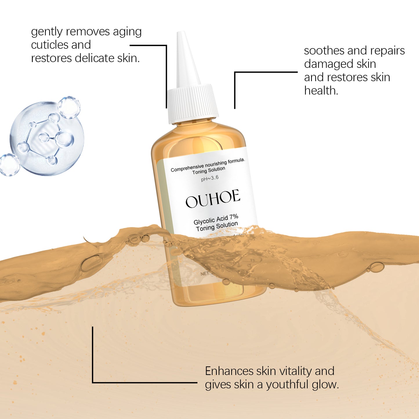 OUHOE Glycolic Acid 7% Exfoliating Toner - Pore Minimizing, Skin Renewal, for Acne and Blackheads