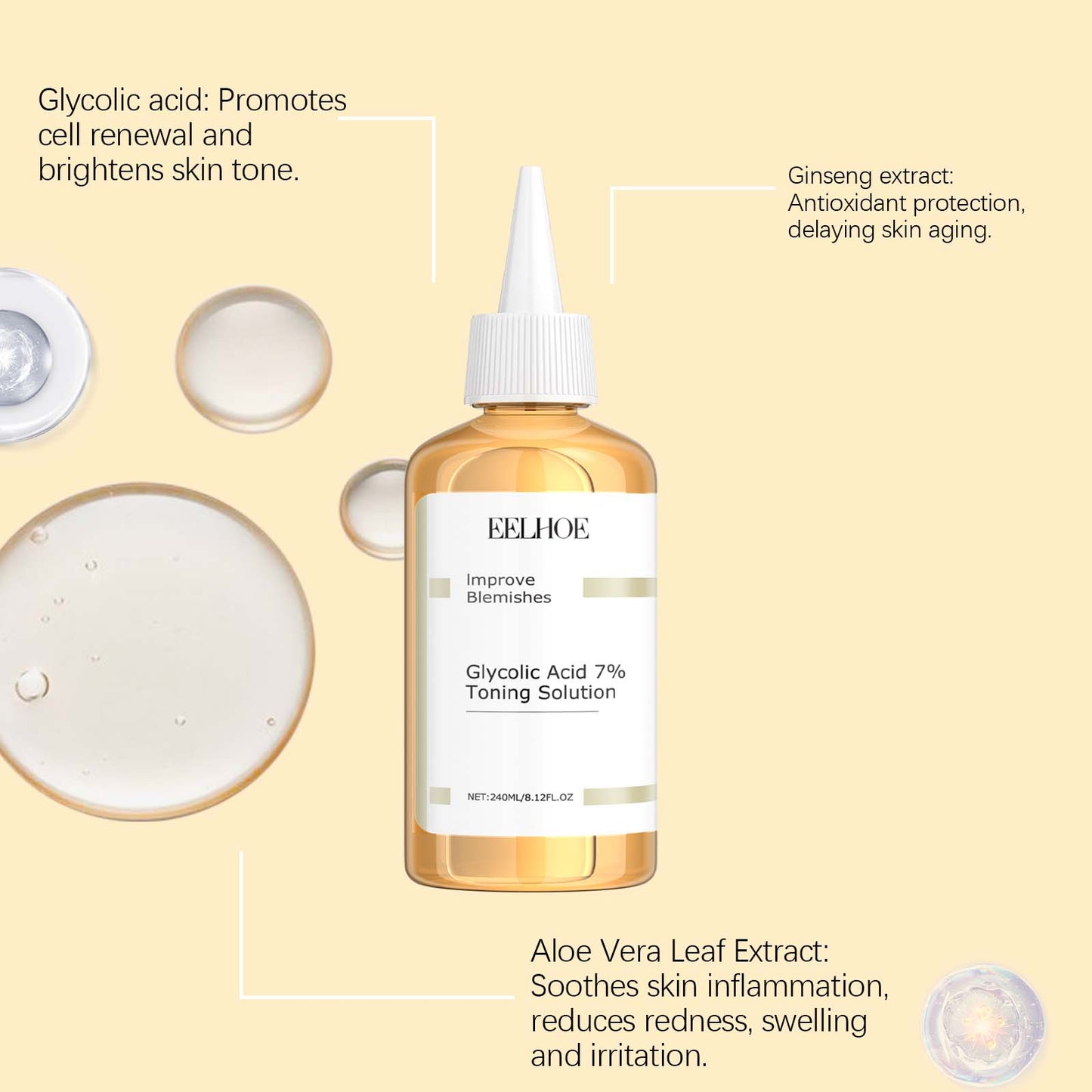 EELHOE Glycolic Acid 7% Toner - Anti-Acne Exfoliating Toner, Gently Fights Blemishes & Clogged Pores, Brightening & Hydrating for All Skin Types