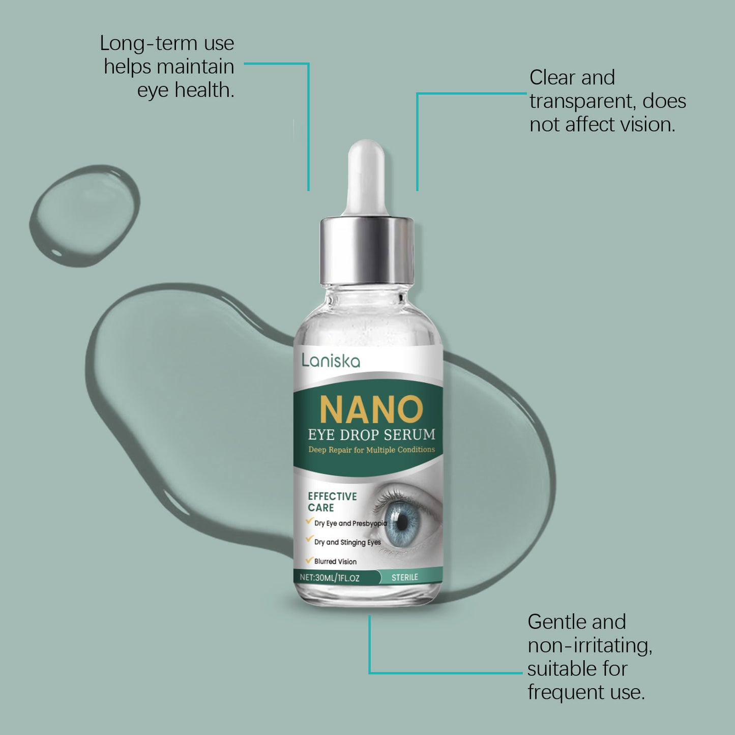 Laniska Soothing Eye Drops - For Temporary Relief of Minor Eye Irritation & Dryness, Lubricating Eye Drops