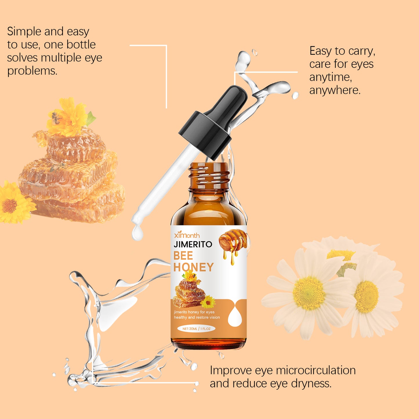 Ximonth Soothing Eye Drops - Hydrating Eye Comfort Drops with Honey Extract, for Temporary Dryness Relief
