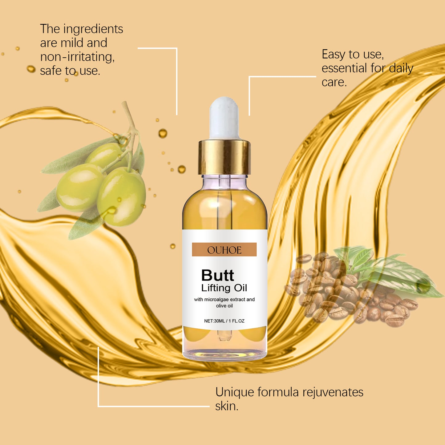 OUHOE Glowing Skin Dry Body Oil - For Hips & Body, Hydrates & Smooths Skin, Adds Radiant Shine, Non-Greasy