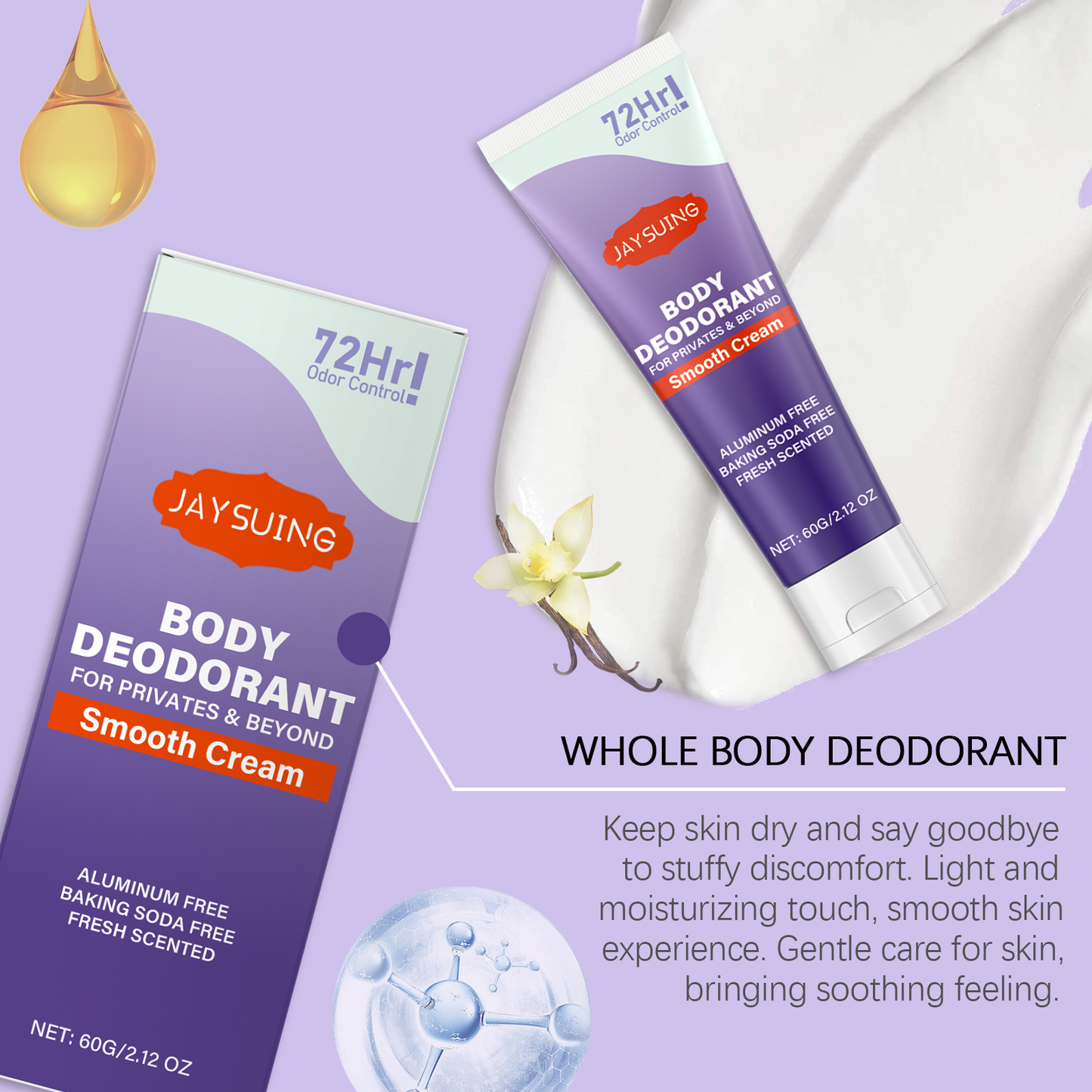 Jaysuing Vanilla Body Care Cream - All-Day Freshness, Odor Neutralizing, Lightweight Moisturizer for Smooth & Radiant Skin