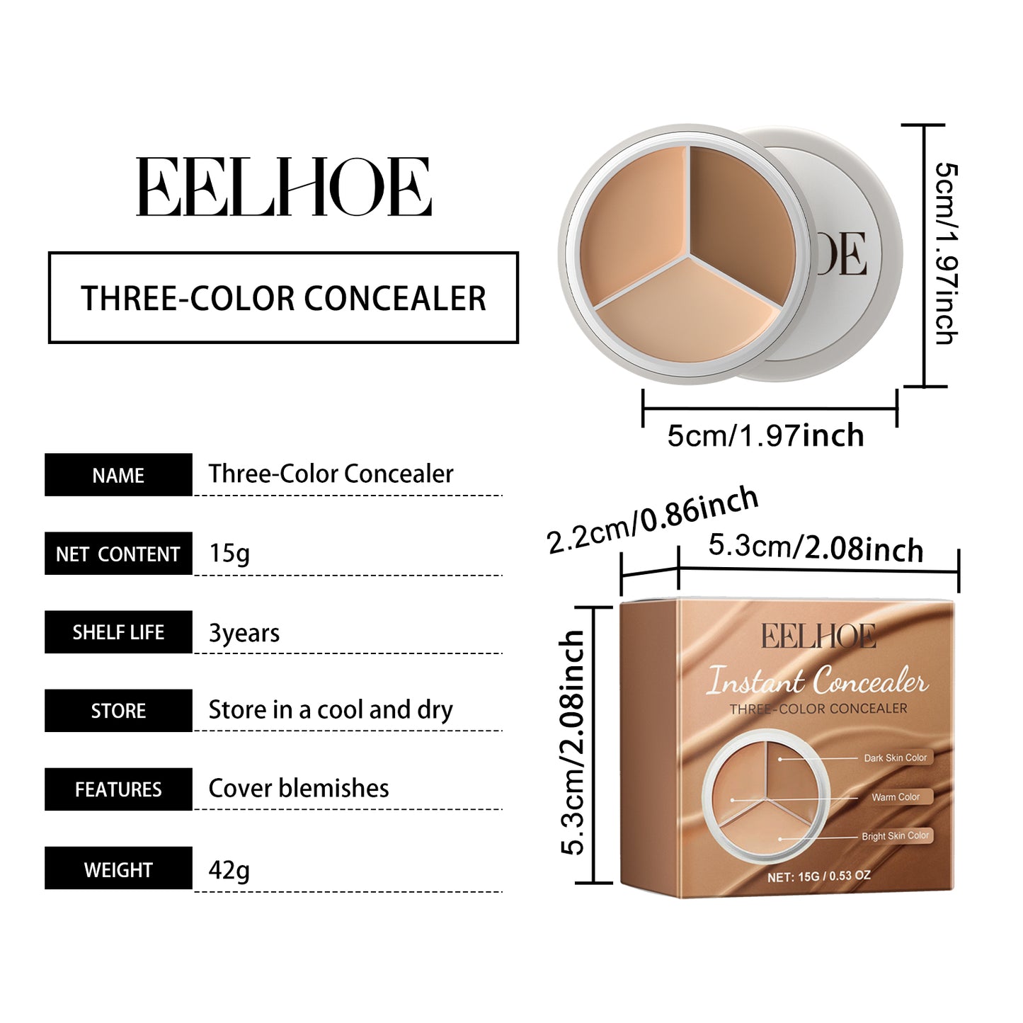 EELHOE Full Coverage Concealer - Hide Dark Circles, Blemishes, and Under-Eye Areas for a Natural Flawless Look