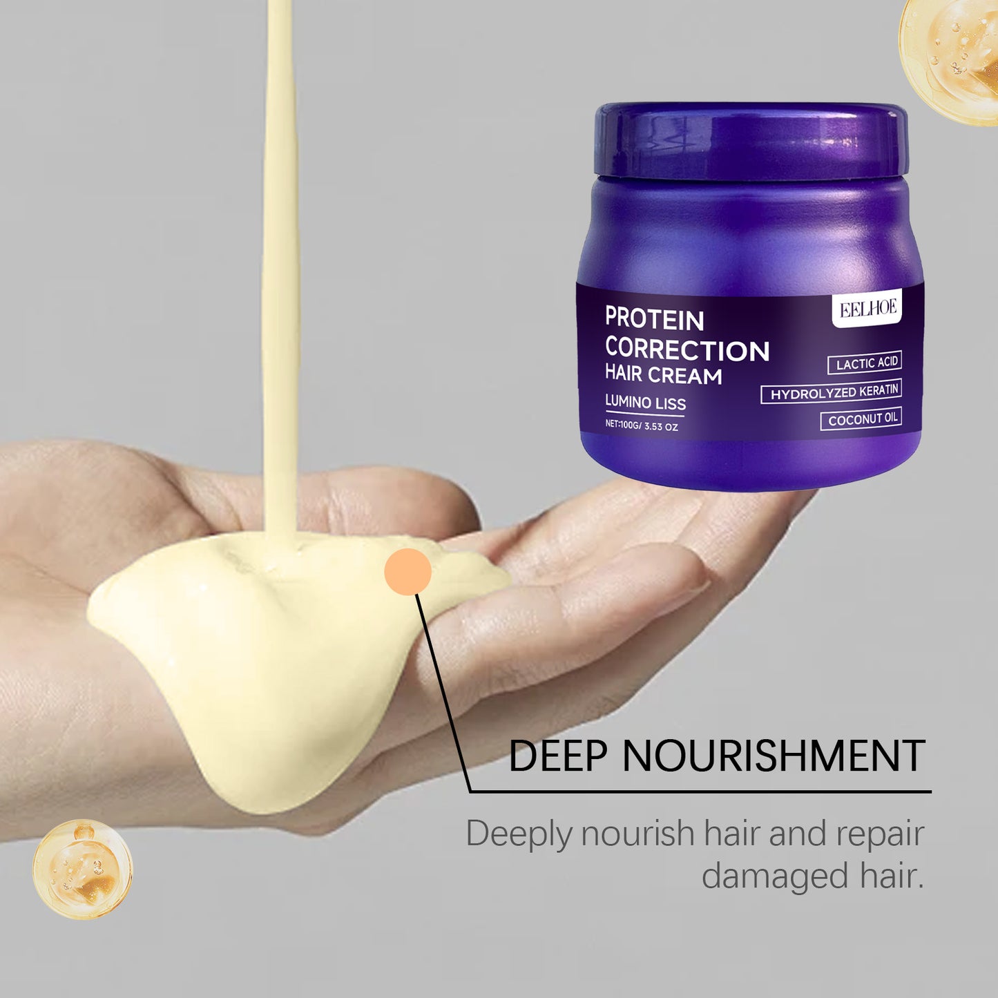 EELHOE Keratin Smoothing Styling Cream - Frizz Control, Heat Protectant, Adds Shine & Softness, for All Hair Types