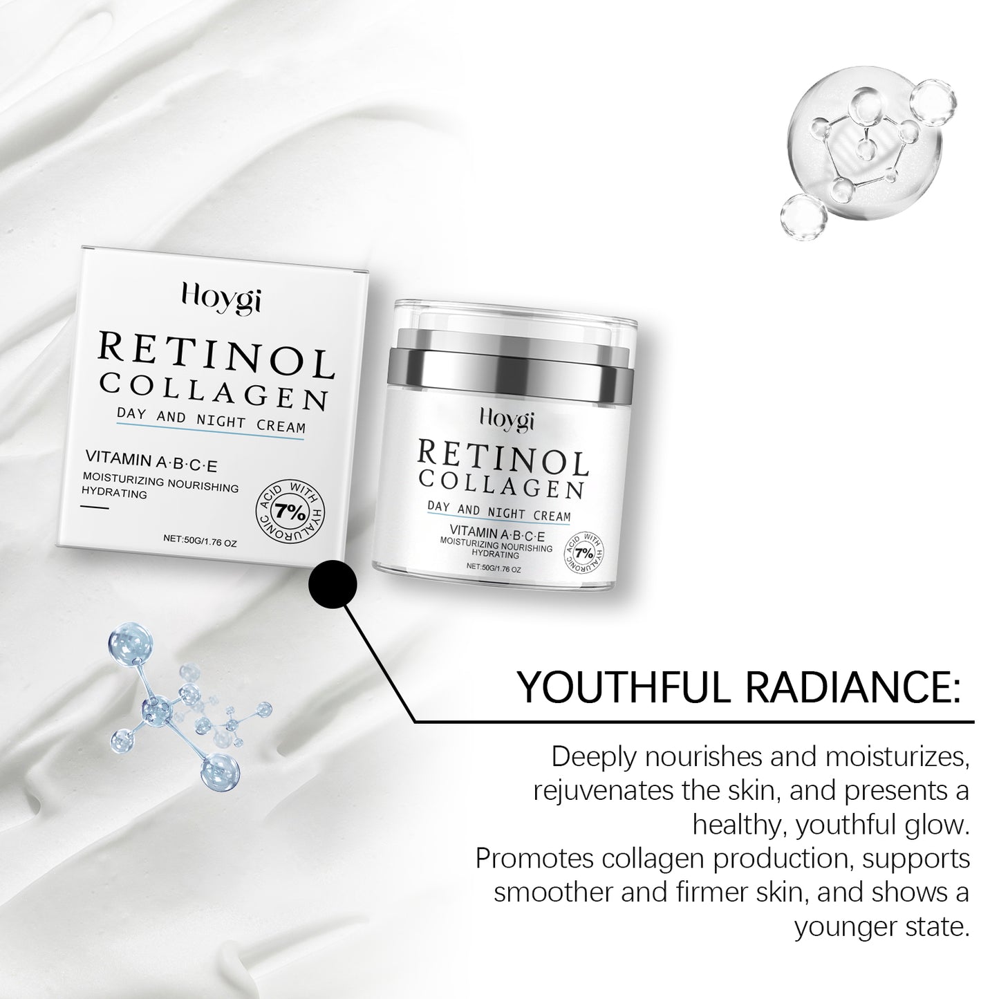Hoygi Retinol Revitalizing Night Cream - Anti-Aging Formula with Retinol, Niacinamide & Vitamin C, Hydrates & Smooths Skin