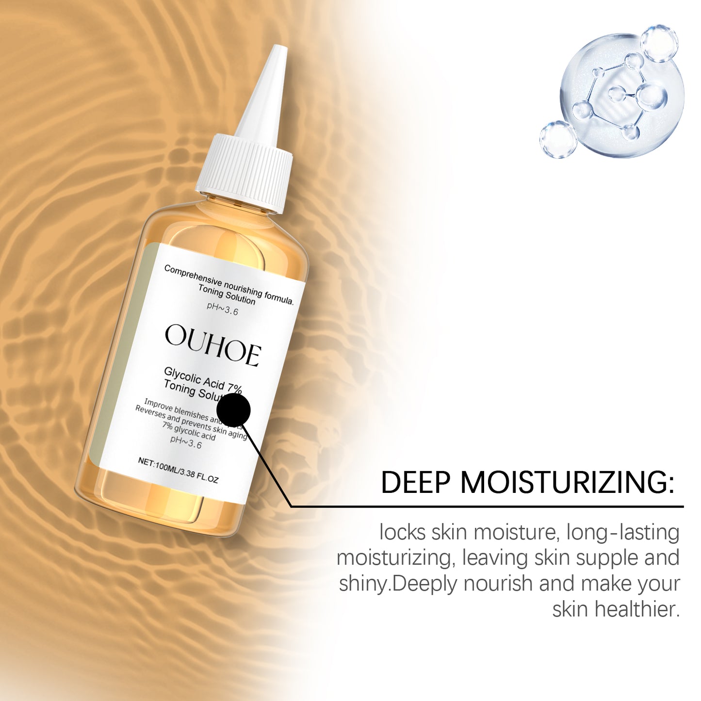 OUHOE Glycolic Acid 7% Exfoliating Toner - Pore Minimizing, Skin Renewal, for Acne and Blackheads