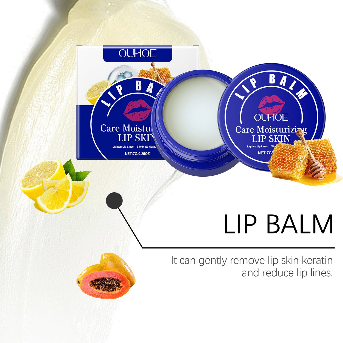 OUHOE Lip Enhancing Balm - Visibly Smooths & Brightens Lips, Intense Moisture with Papaya & Lemon Extract