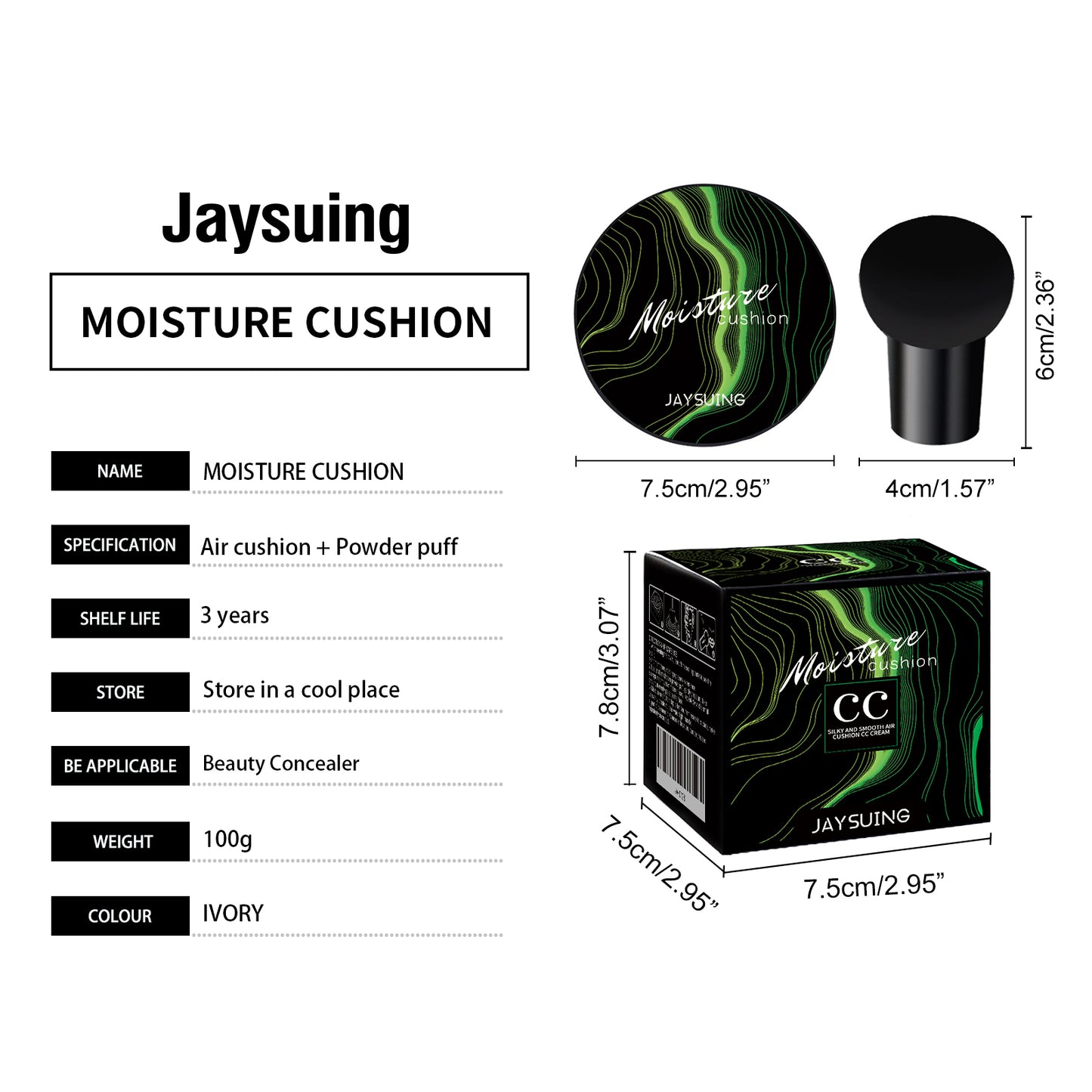 JAYSUING Moisture Cushion Foundation - Hydrating, Lightweight, Cover & Brighten Makeup for Flawless Skin